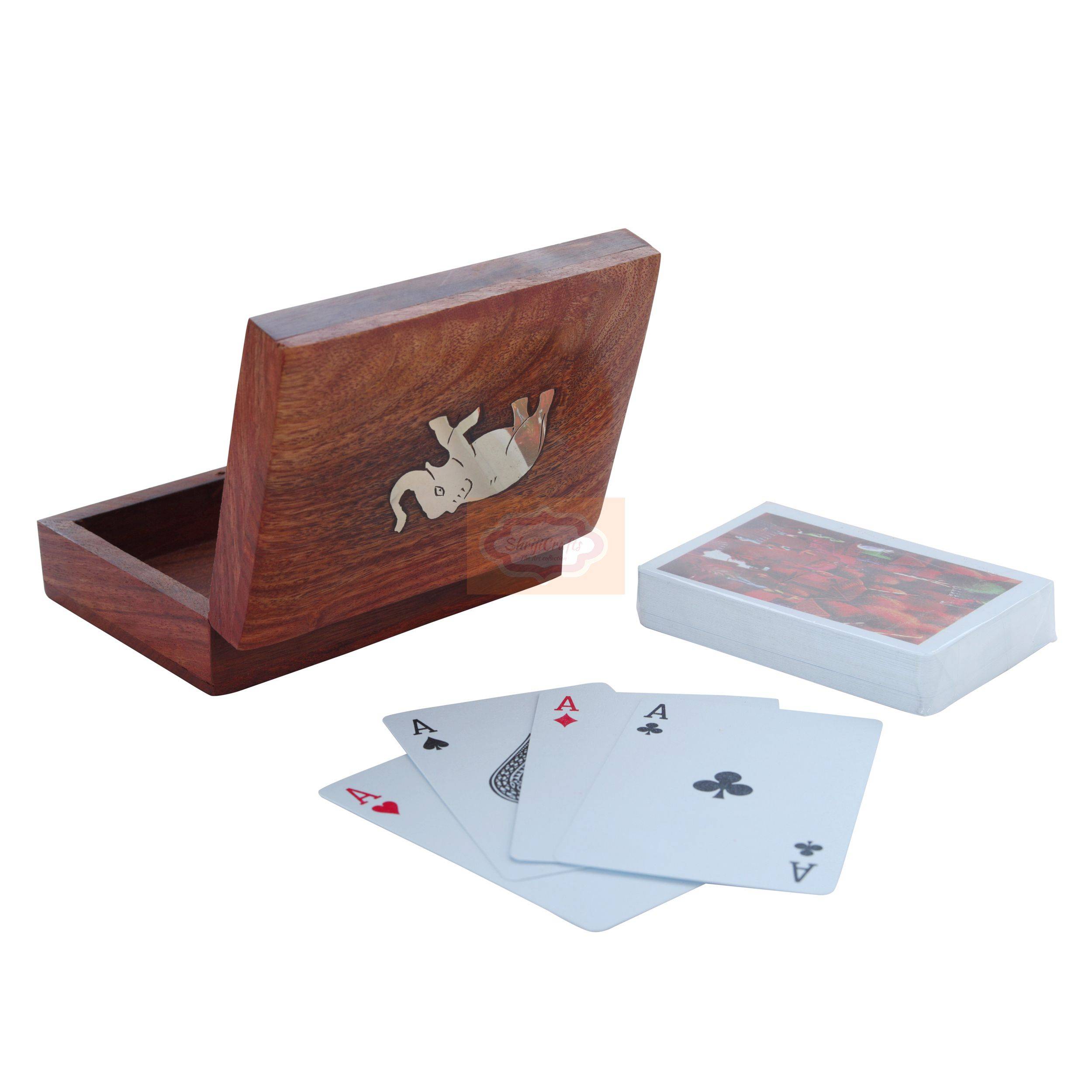 Wooden Playing Card Deck Holder with elephant design - View 2