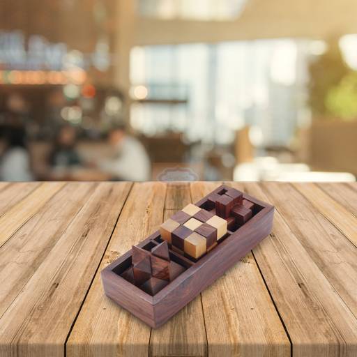 This set includes three 3D puzzles: diagonal burr, snake cube and interlocking blocks