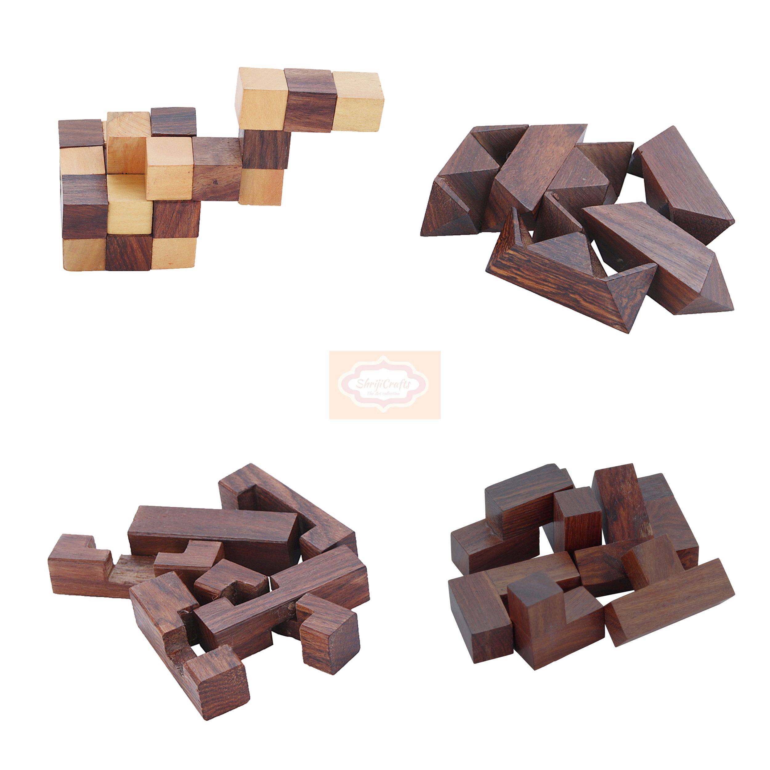 4-in-One Wooden Puzzle Set by Shriji Crafts — handcrafted wooden product by Shrijicrafts