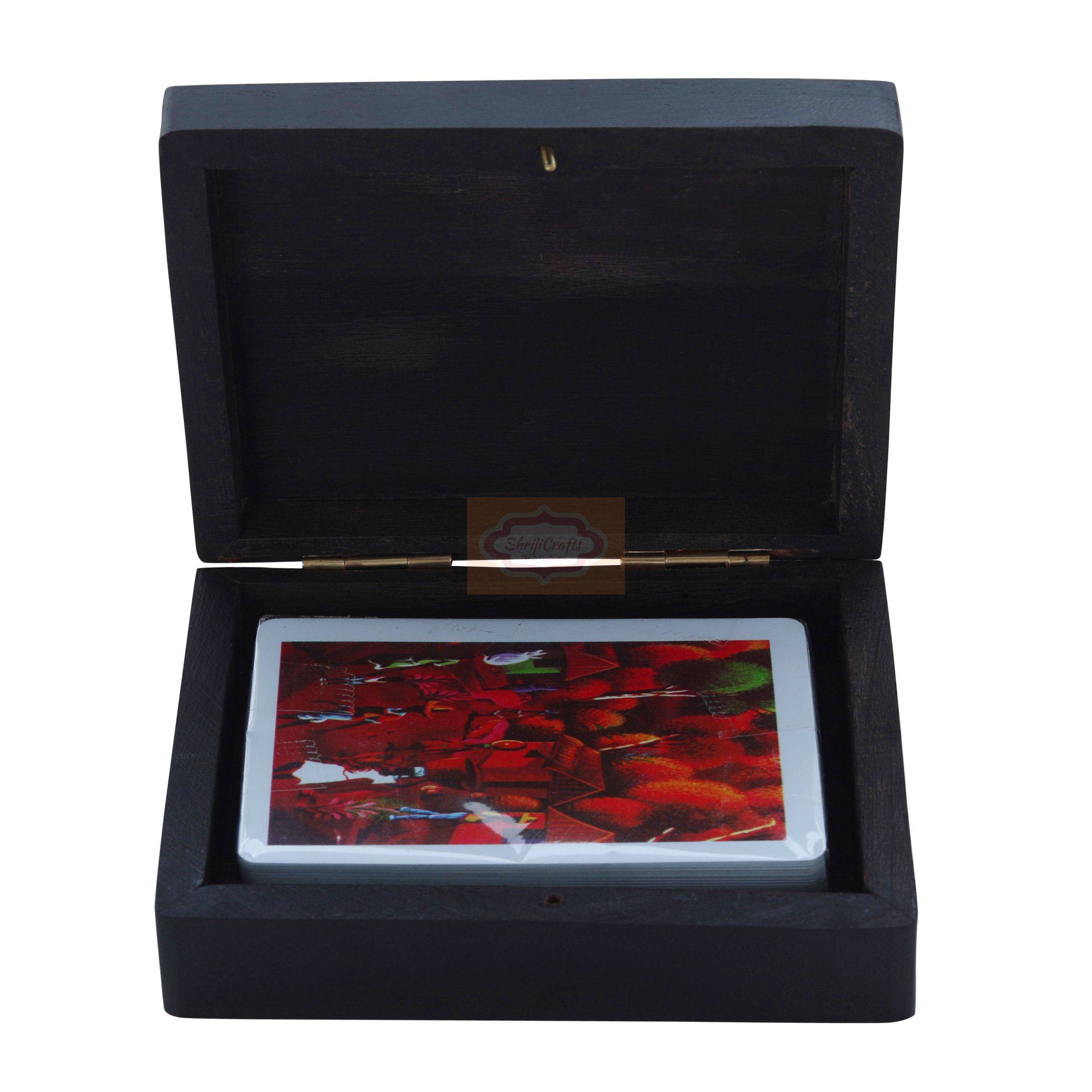Handcrafted wooden playing card holder box with elegant brass inlay craftsmanship - View 3