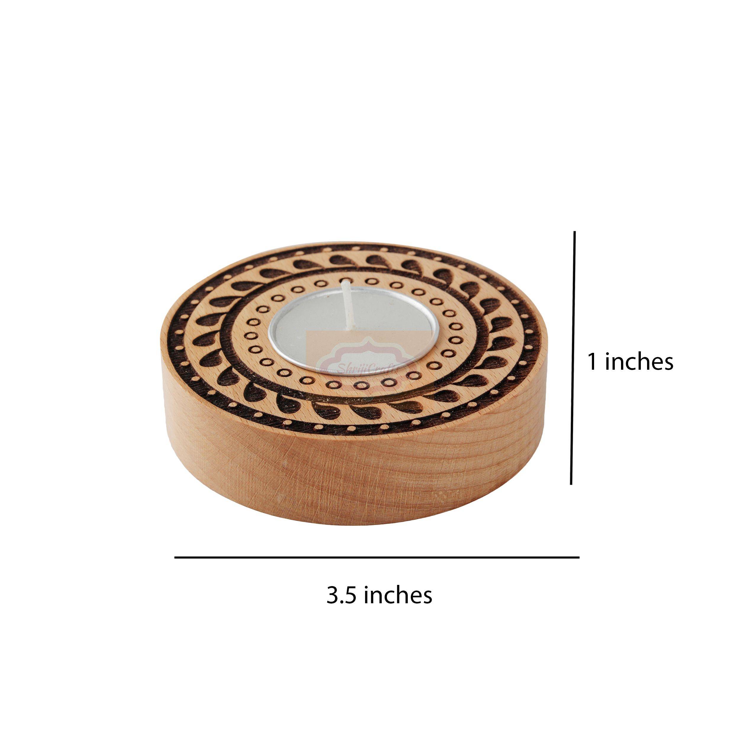 Handcrafted wooden tealight candle holder with intricate carved detailing - View 4