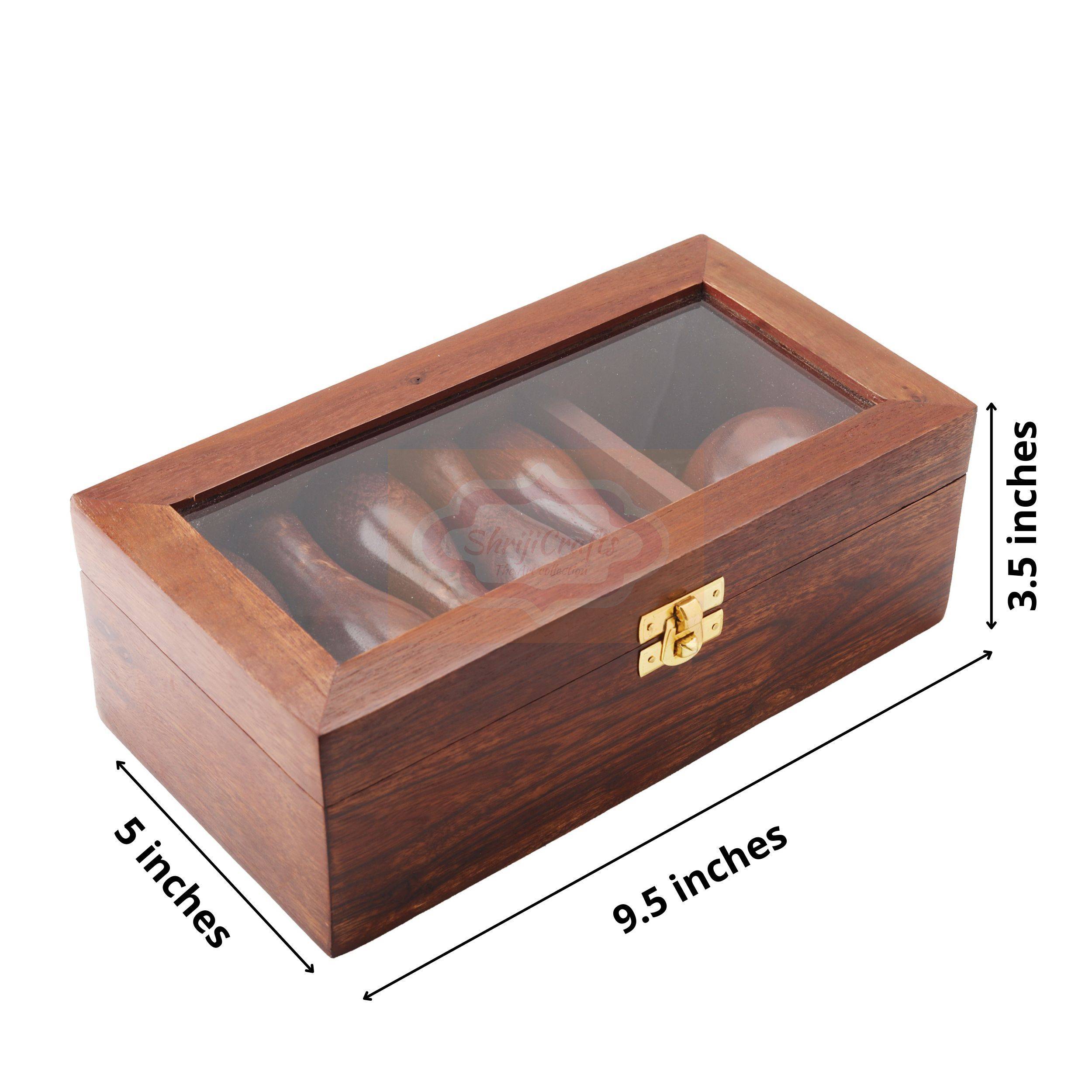 Handcrafted wooden mini bowling game set with a premium glass lid storage box — handcrafted wooden product by Shrijicrafts