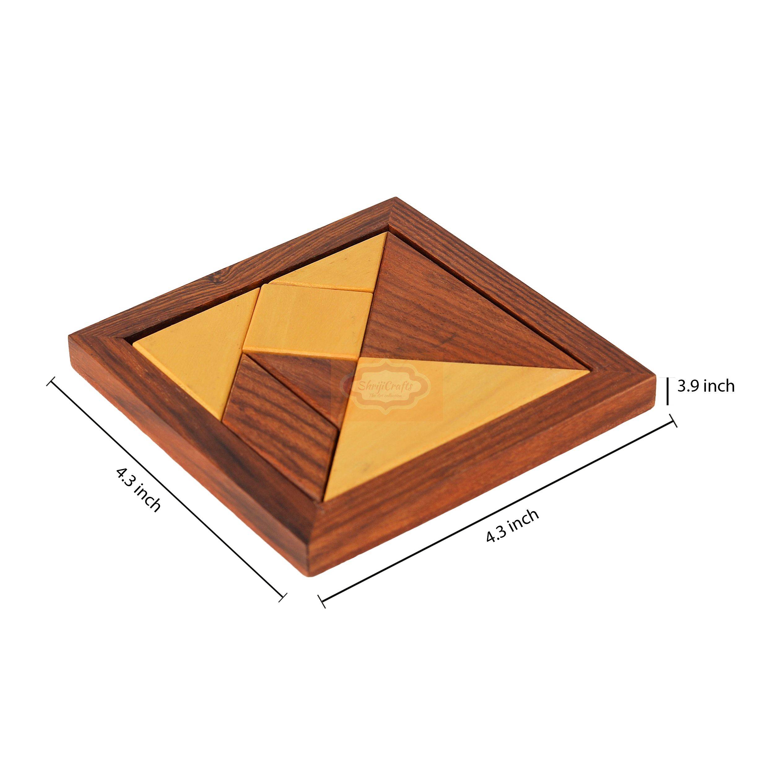 Handcrafted Wooden Tangram Puzzle with 7 geometric pieces for creative learning and fun  — handcrafted wooden product by Shrijicrafts