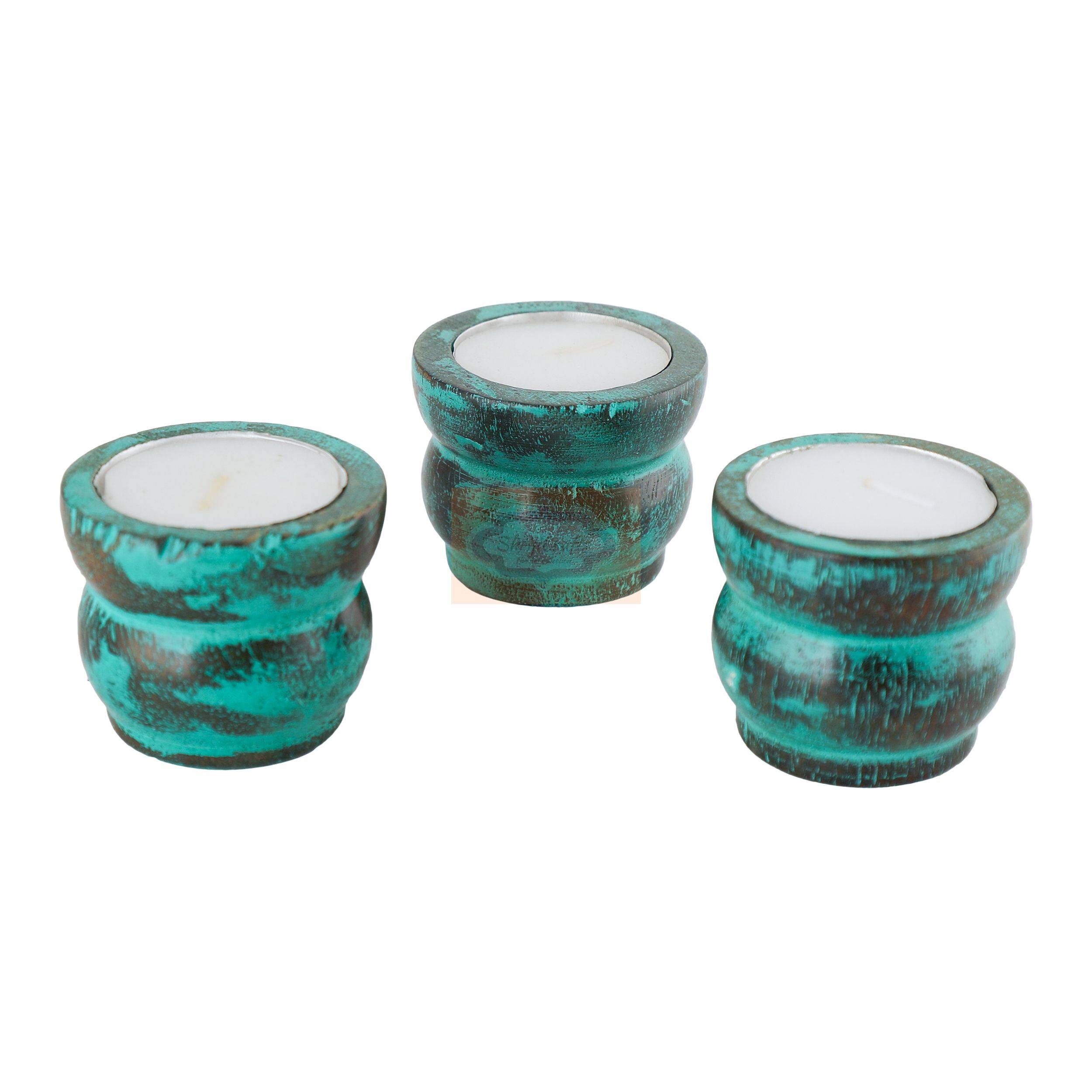 Handcrafted wooden tealight candle holder set of 6 with an elegant decorative finish - View 3