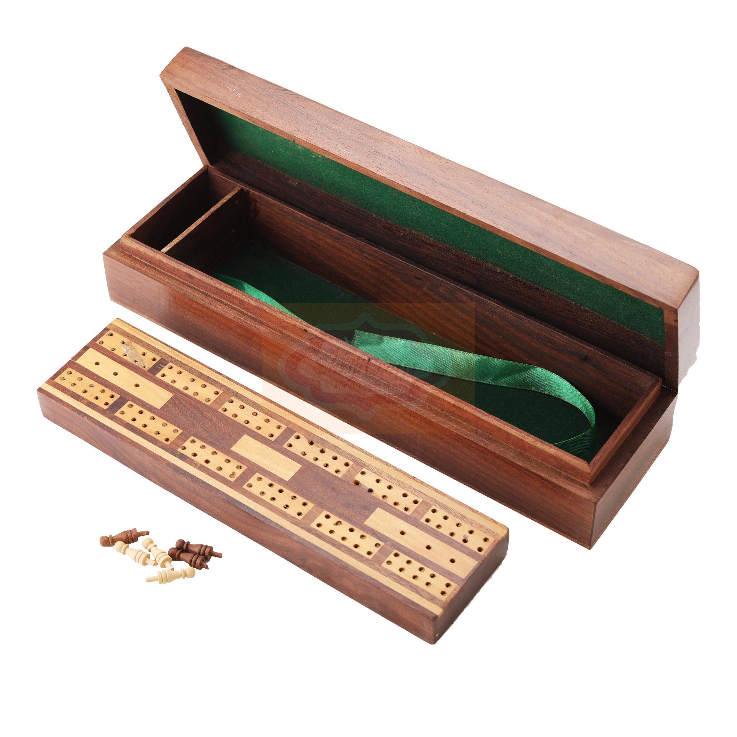 Handcrafted wooden cribbage storage box for organizing cribbage pegs and game accessories — handcrafted wooden product by Shrijicrafts