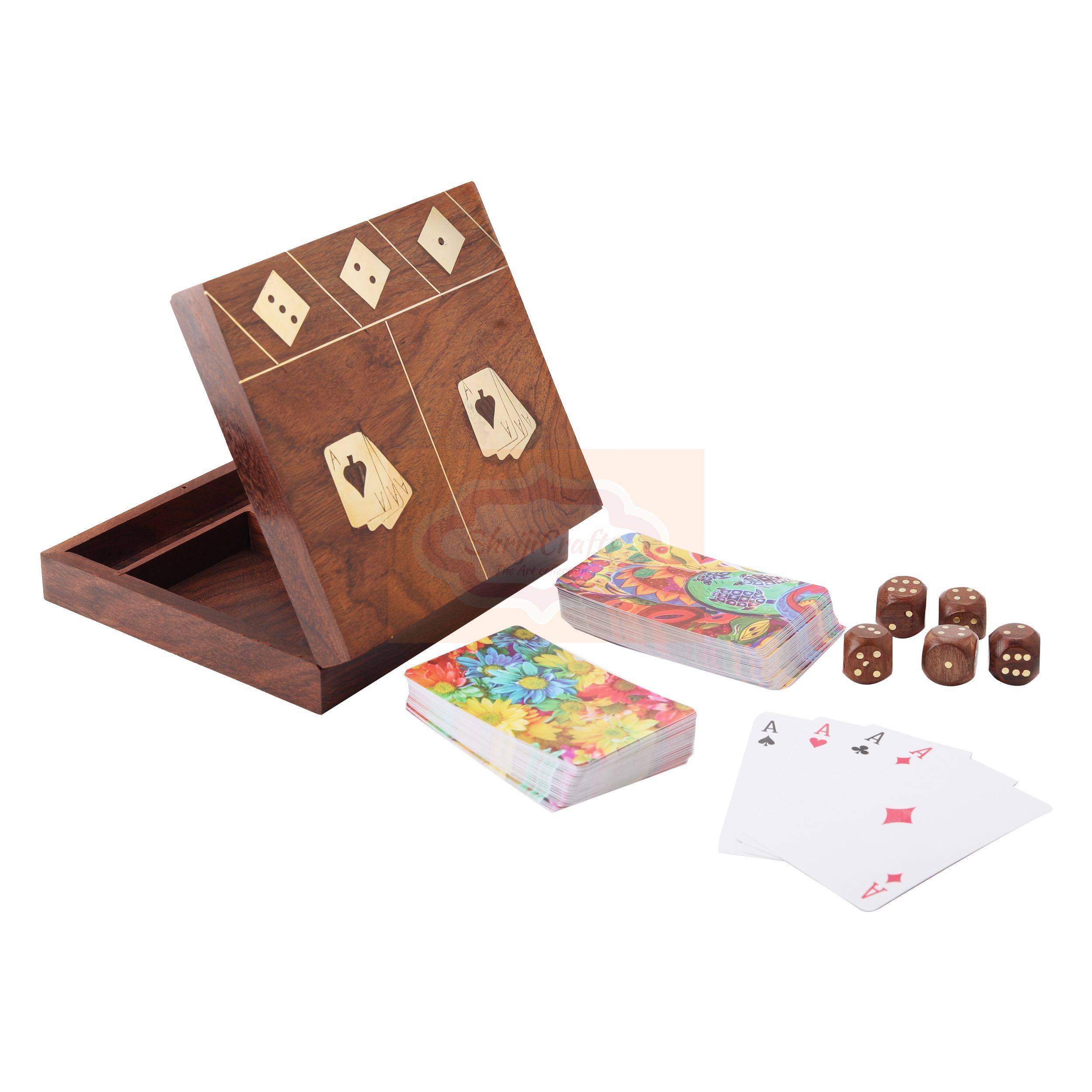 Handcrafted wooden storage box for 2 standard decks of playing cards and 5 dice - View 5