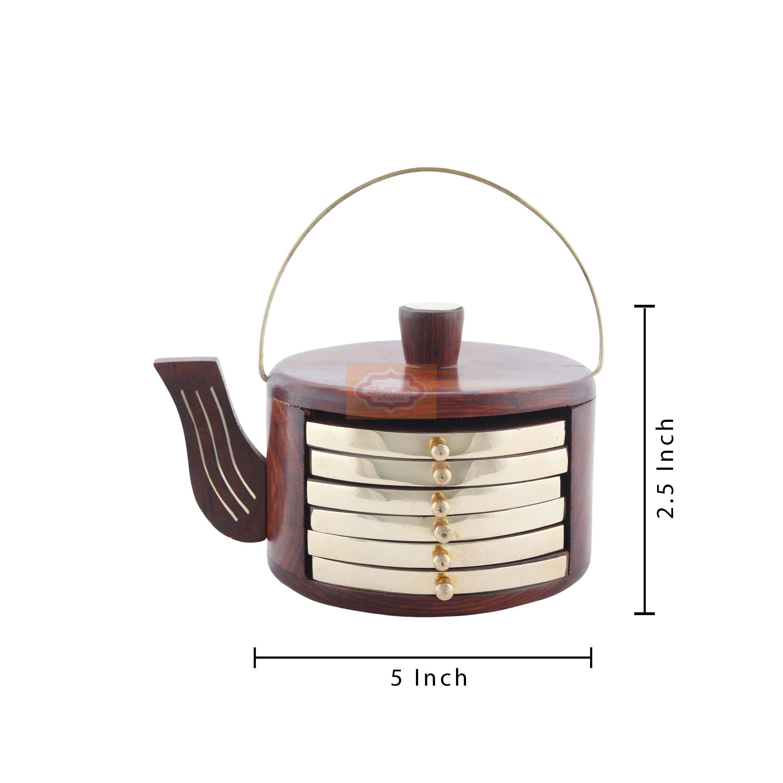 Handcrafted wooden coaster set with a matching holder for stylish table organization - View 7