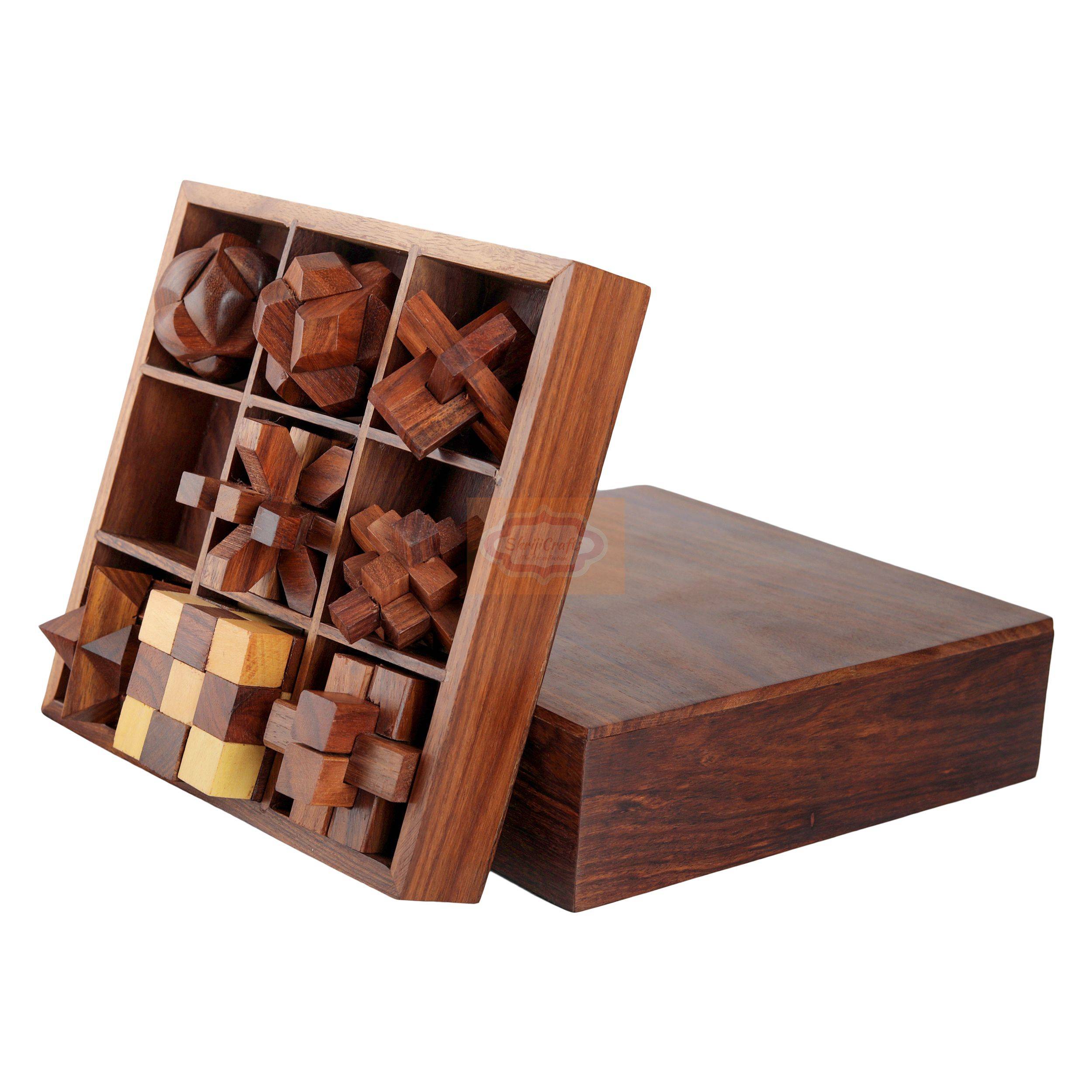Handcrafted 9-in-1 Wooden Puzzle Game Set — handcrafted wooden product by Shrijicrafts