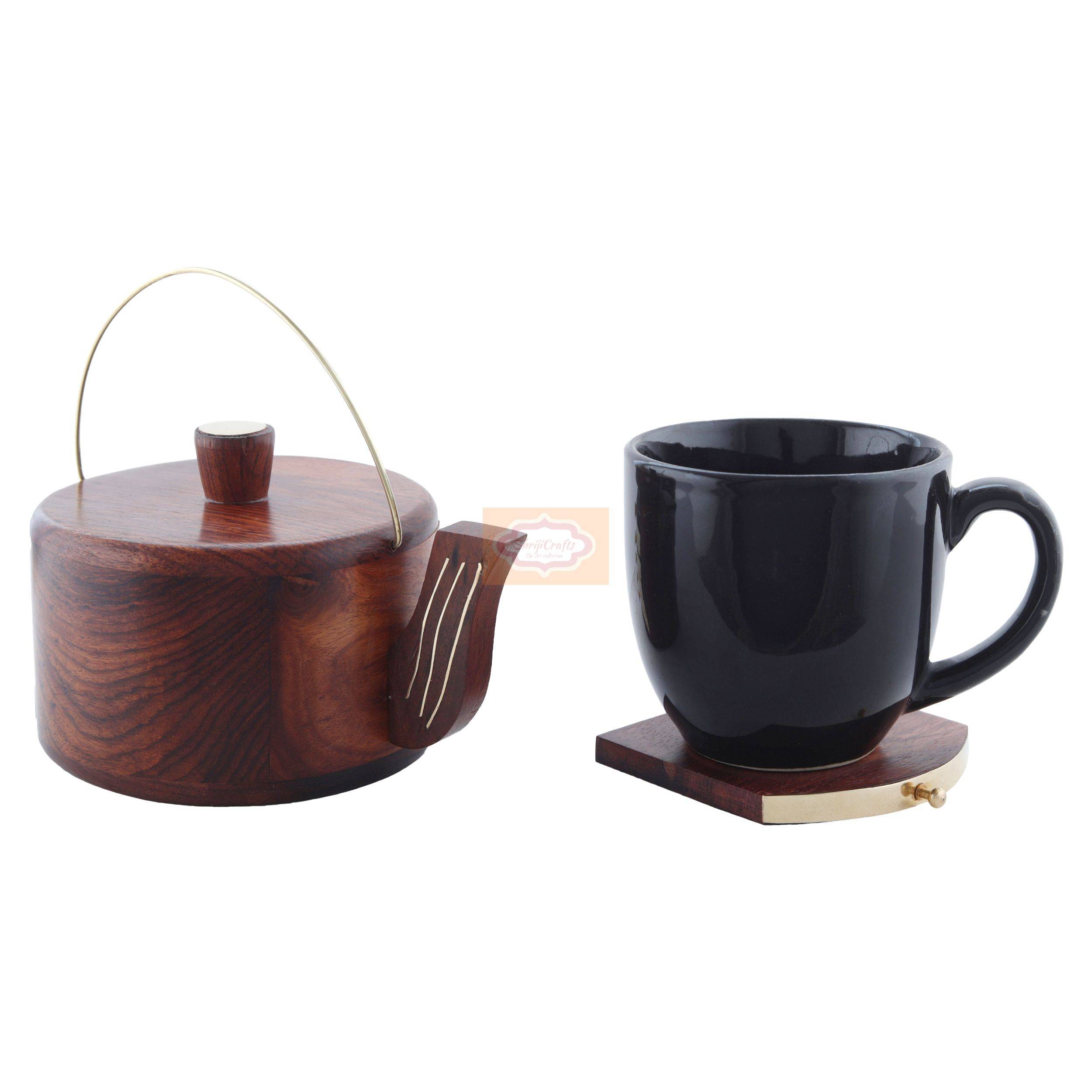 Handcrafted wooden coaster set with a matching holder for stylish table organization - View 6