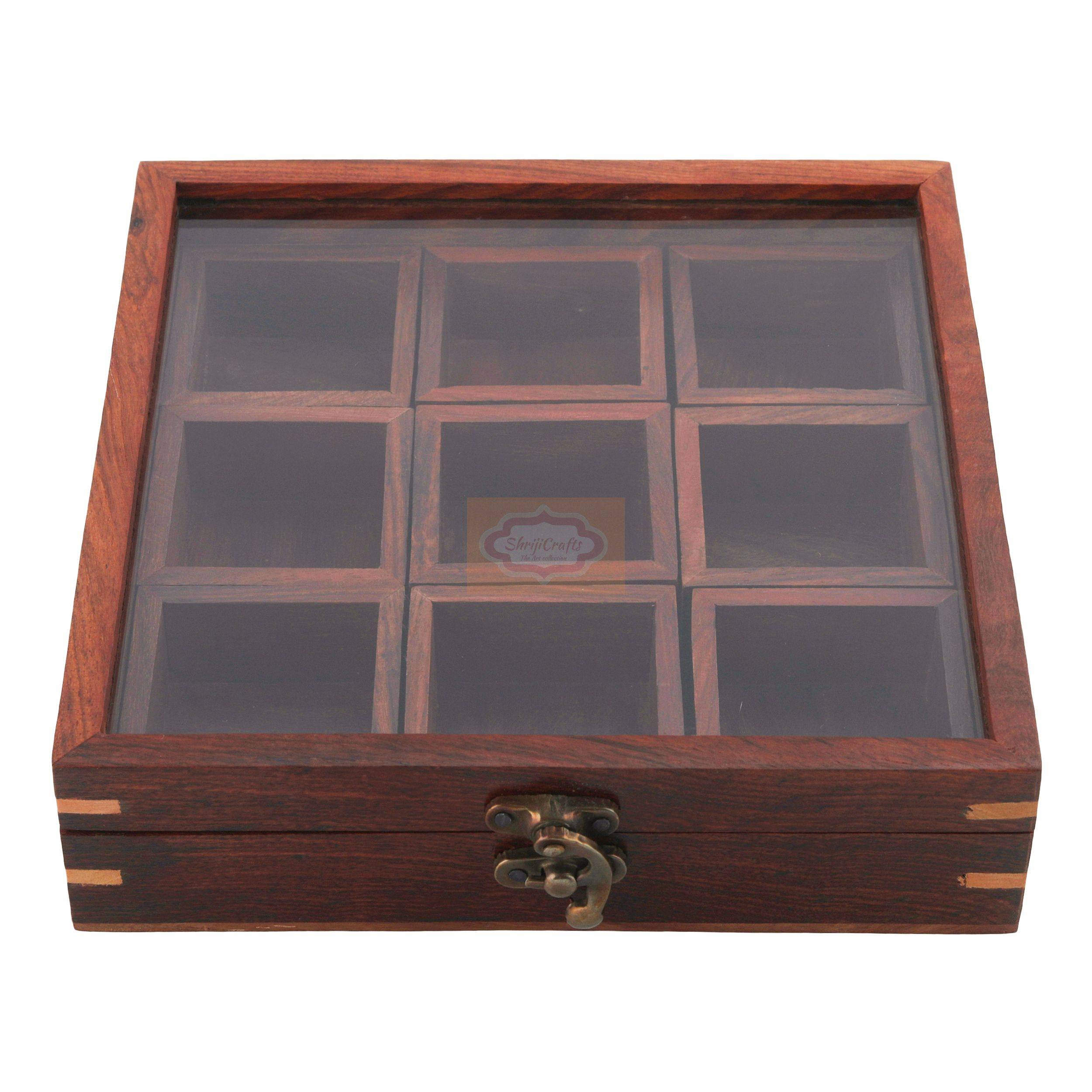 Handcrafted Sheesham Wood Masala Box with 9 bowls and 2 wooden spoons - View 5
