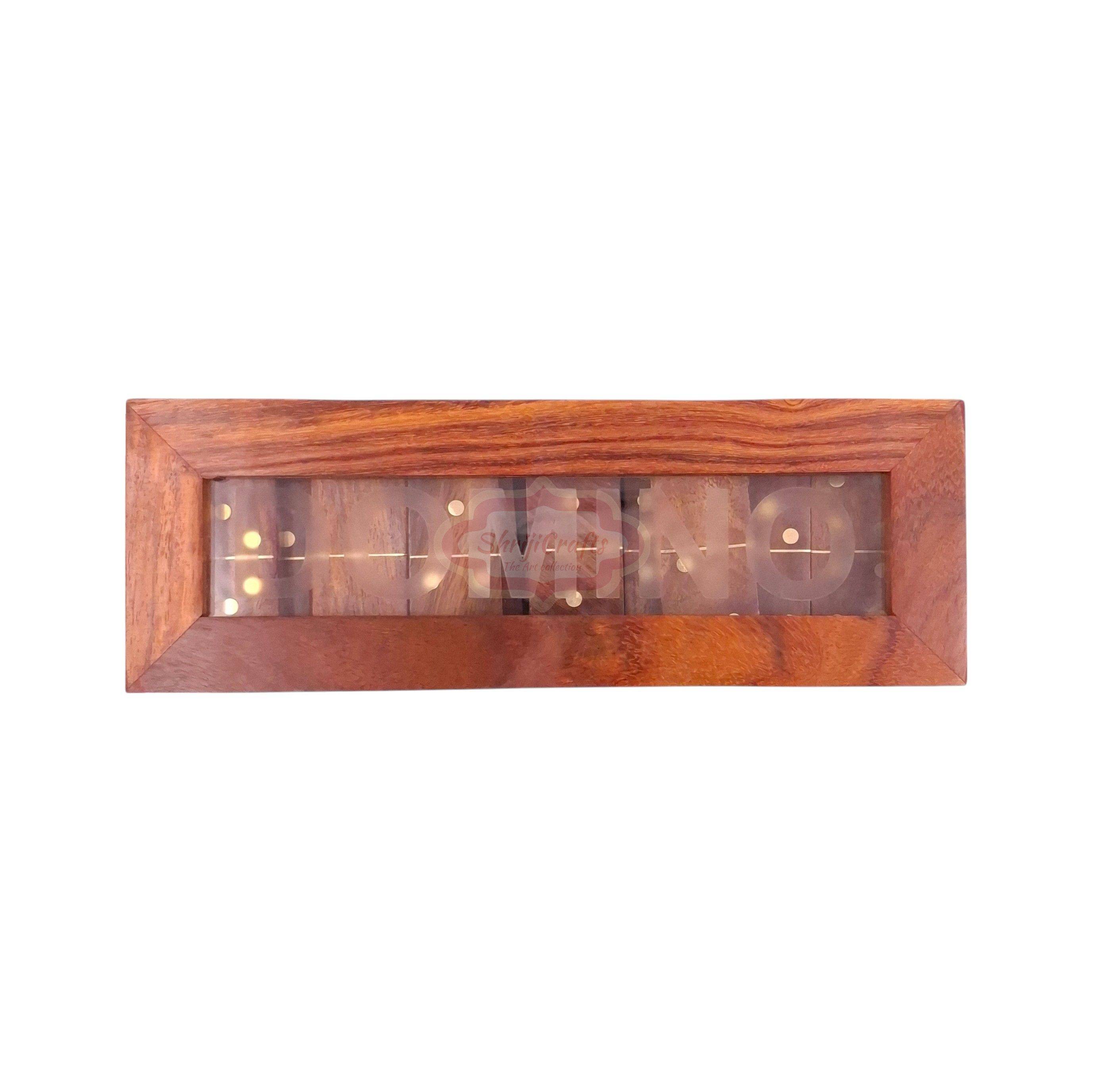 Handcrafted 28-piece wooden dominoes set with an elegant glass lid storage box - View 5