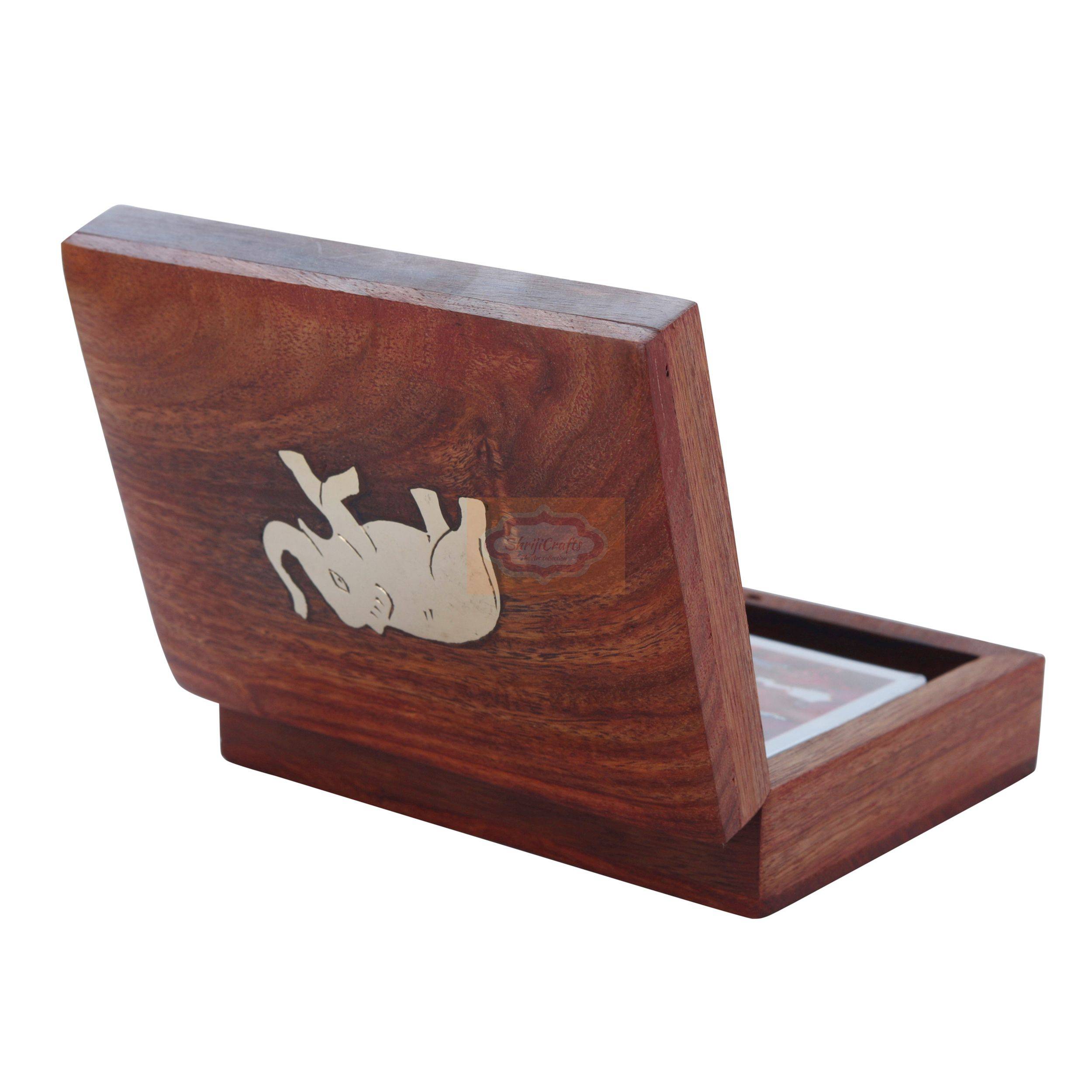 Wooden Playing Card Deck Holder with elephant design - View 3