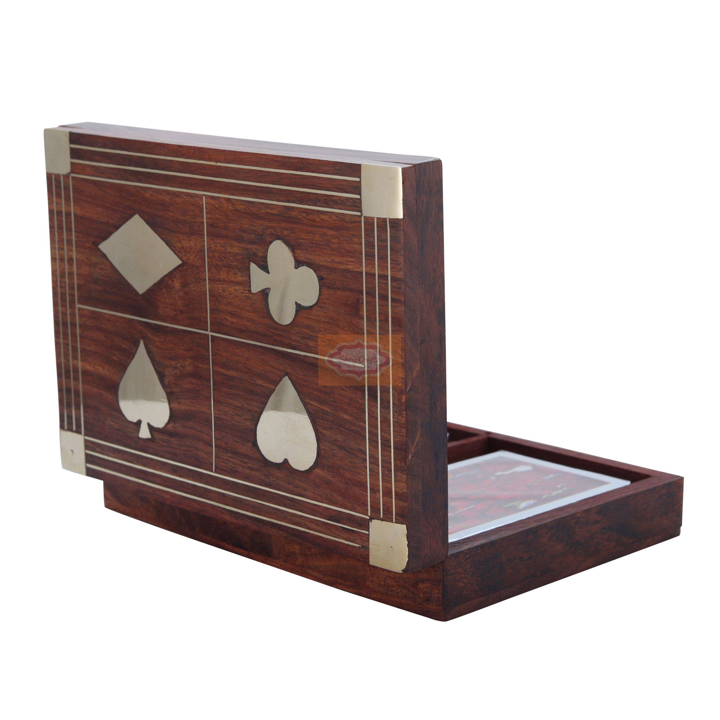 Handcrafted wooden card storage box designed to hold 2 standard decks of playing cards - View 3