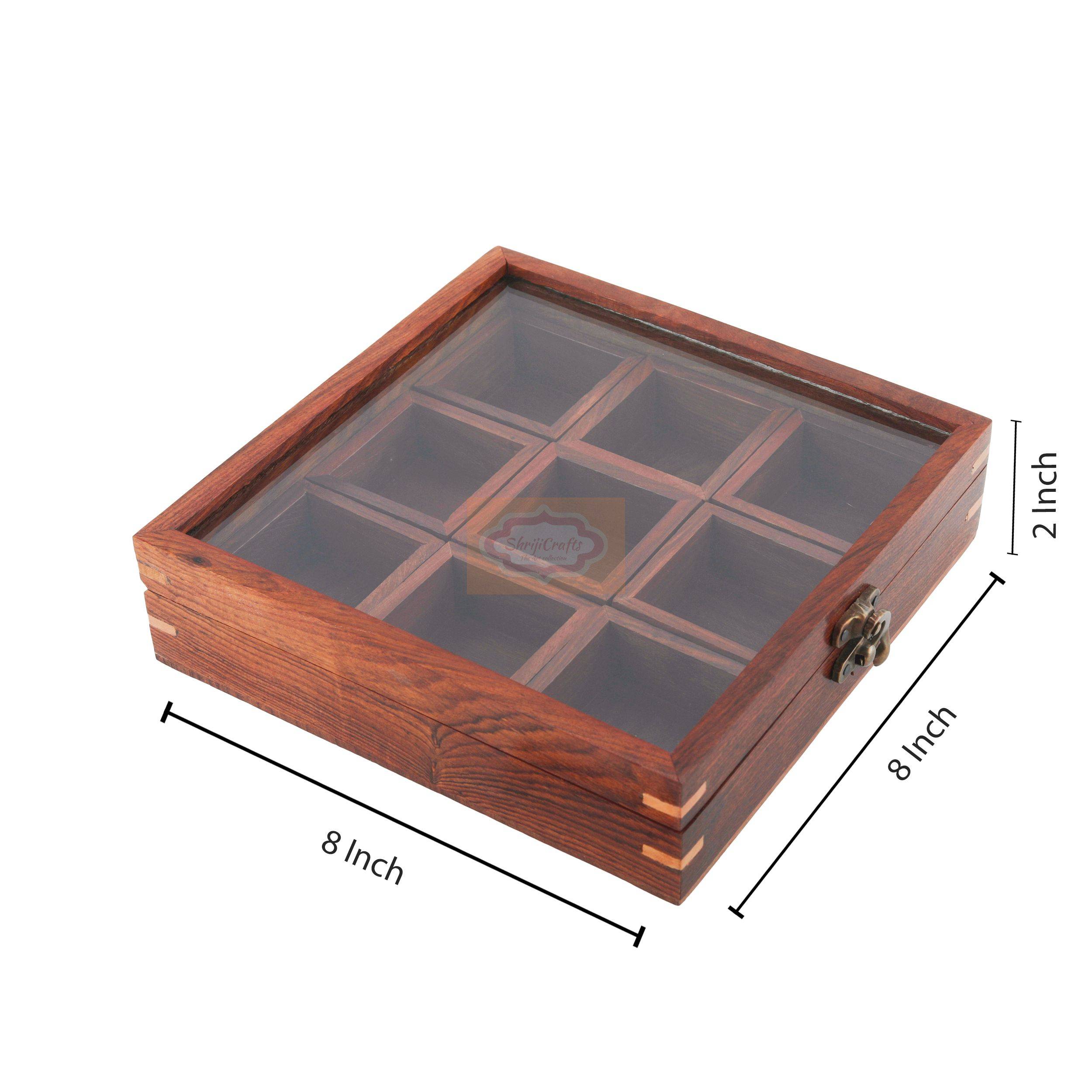 Handcrafted Sheesham Wood Masala Box with 9 bowls and 2 wooden spoons - View 7