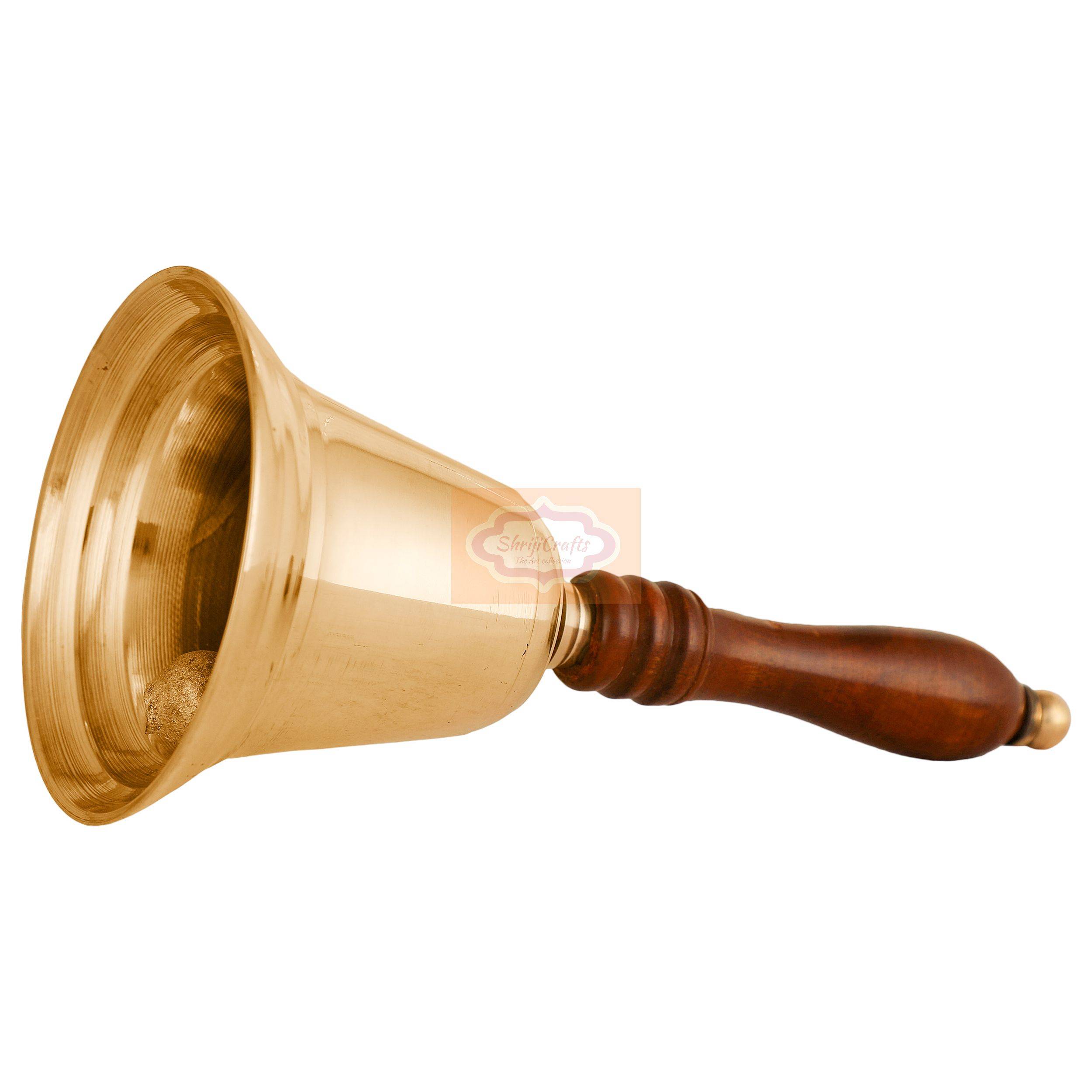 Handcrafted brass hand bell with an elegant wooden handle - View 2