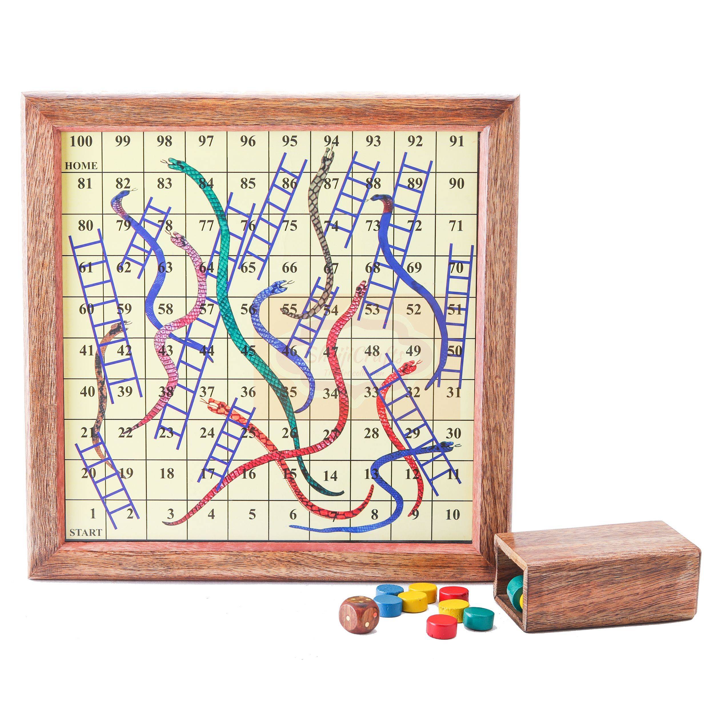 Handcrafted Wooden 2 in 1 Ludo & Snakes Board Game 10.5 x 10.5 inches — handcrafted wooden product by Shrijicrafts