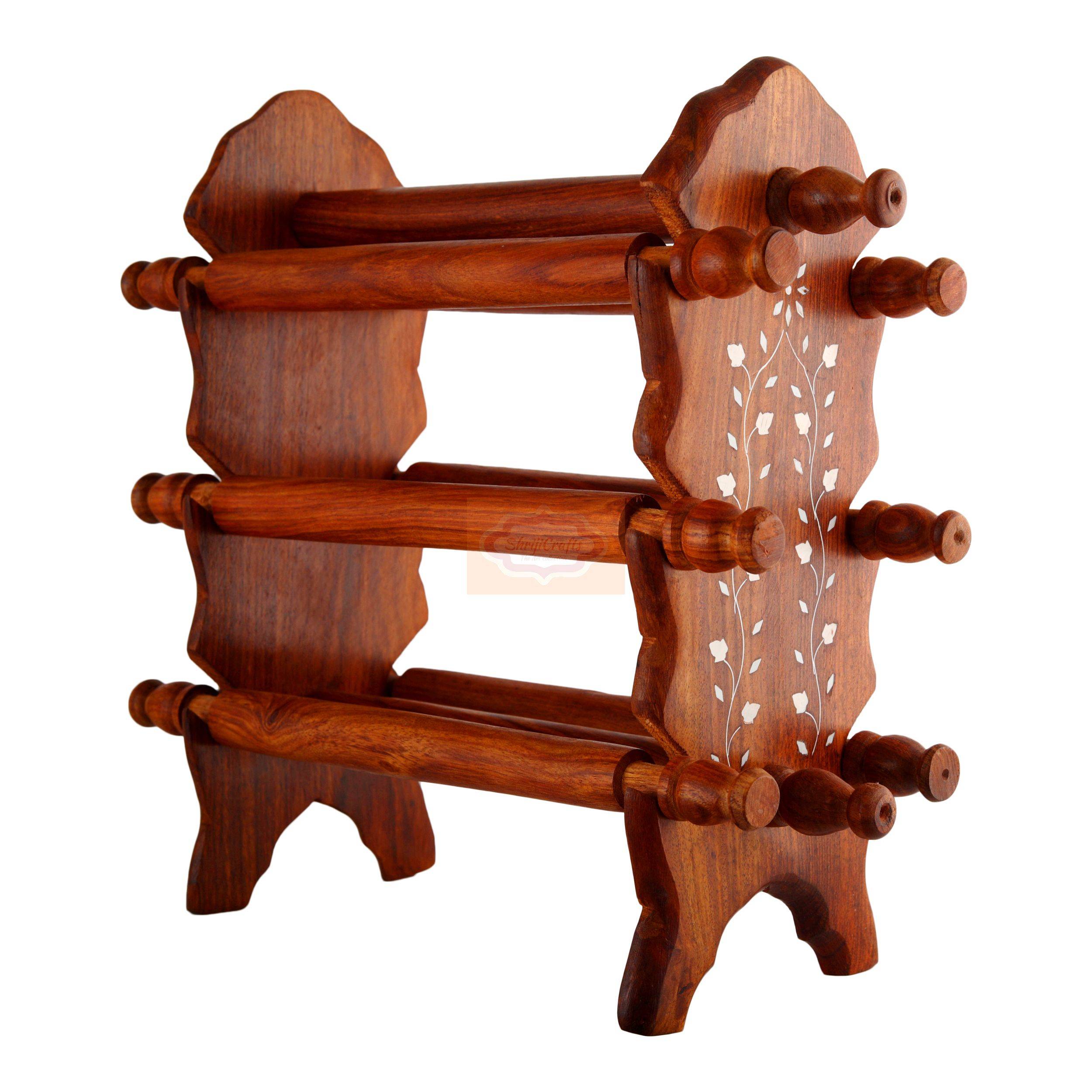 Beautiful handcrafted tree-style wooden bangle stand with an elegant brown finish - View 3