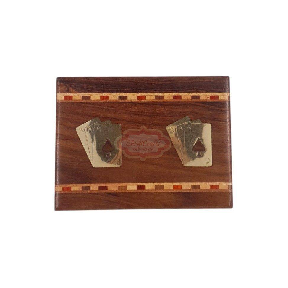 Handcrafted wooden playing card storage box for two standard decks of cards - View 2