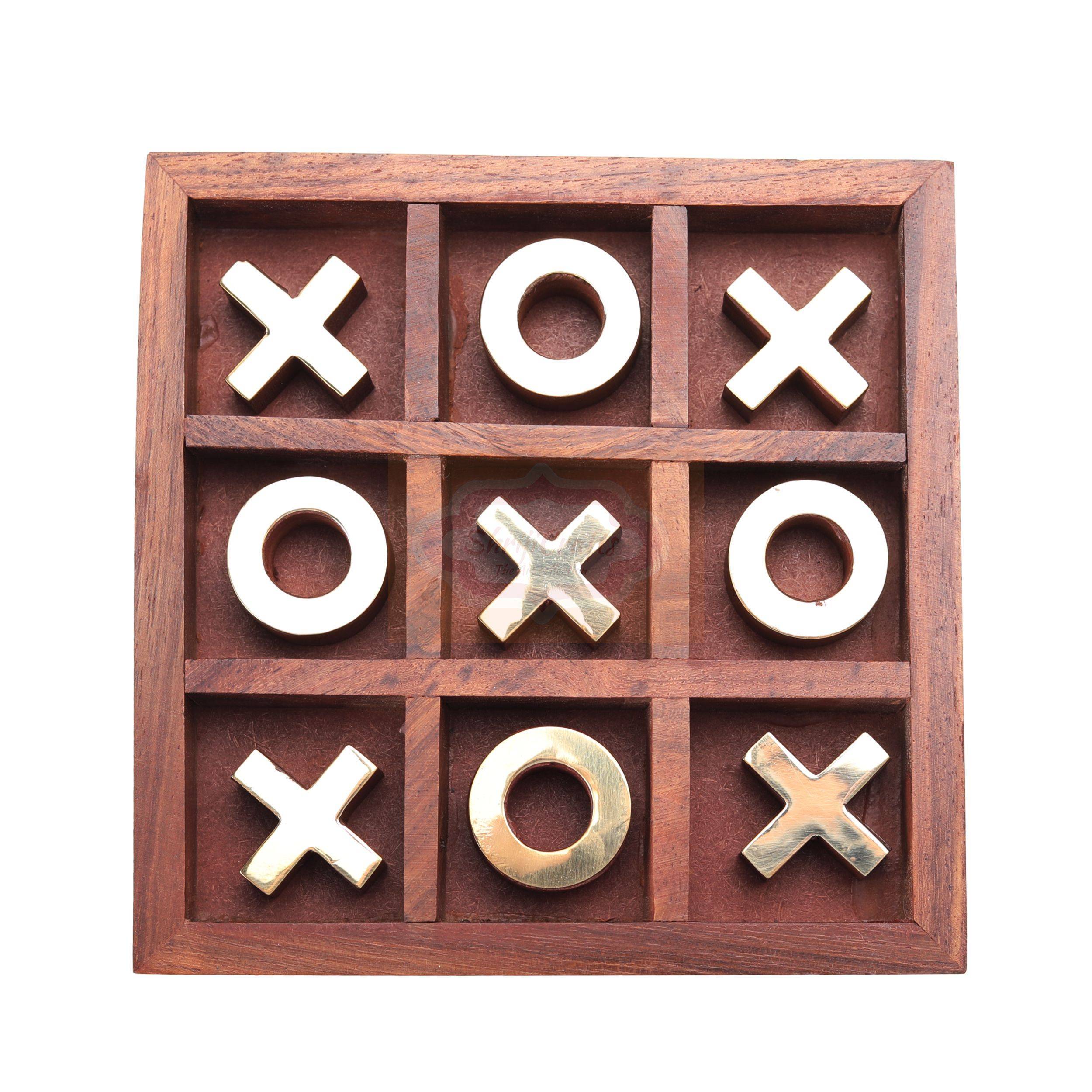 Handcrafted Wooden Tic Tac Toe Game featuring elegant metal X and O playing pieces - View 6