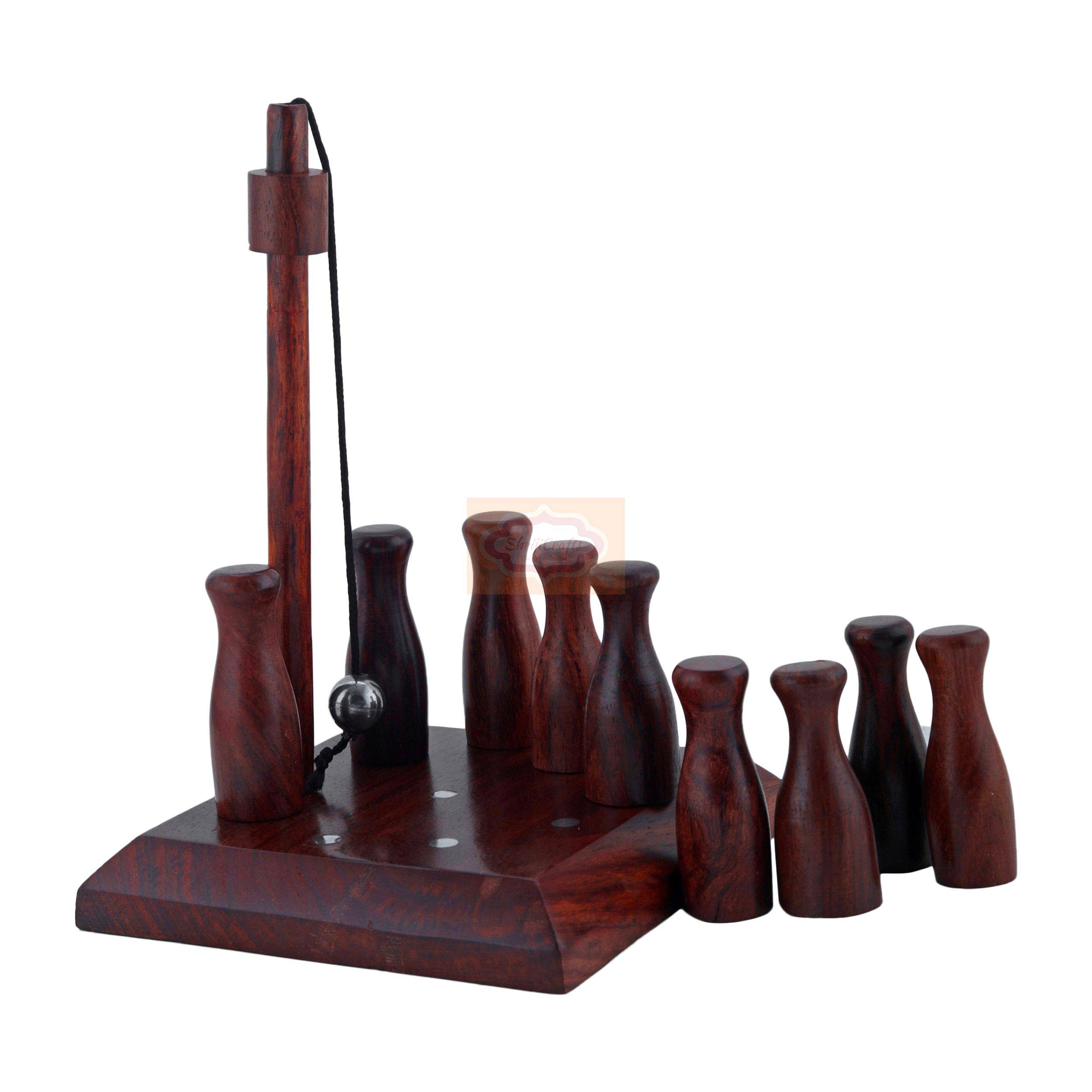 HHandcrafted Wooden Bar Skittles Game with 10 miniature bowling pins — handcrafted wooden product by Shrijicrafts