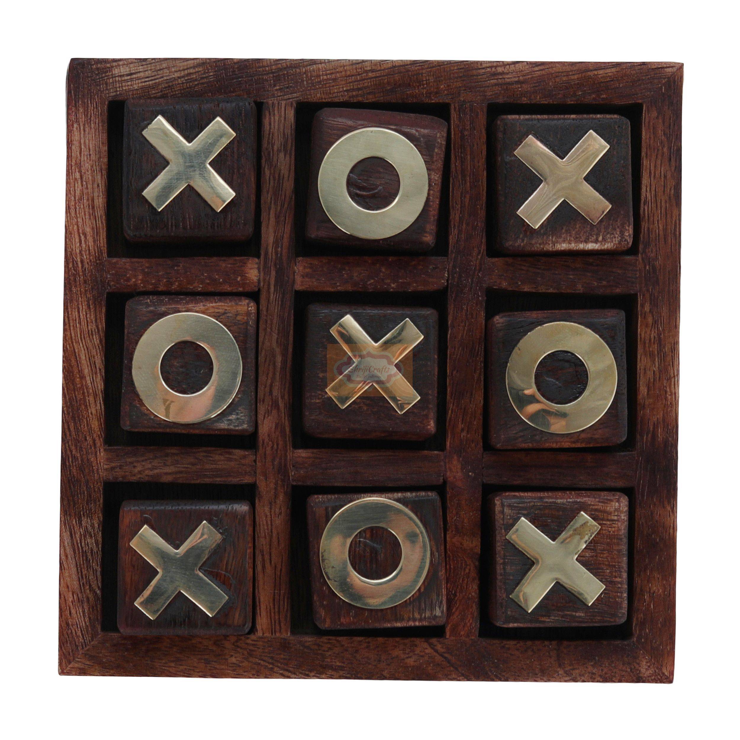 Handcrafted wooden Tic Tac Toe game with elegant brass X & O playing pieces - View 5