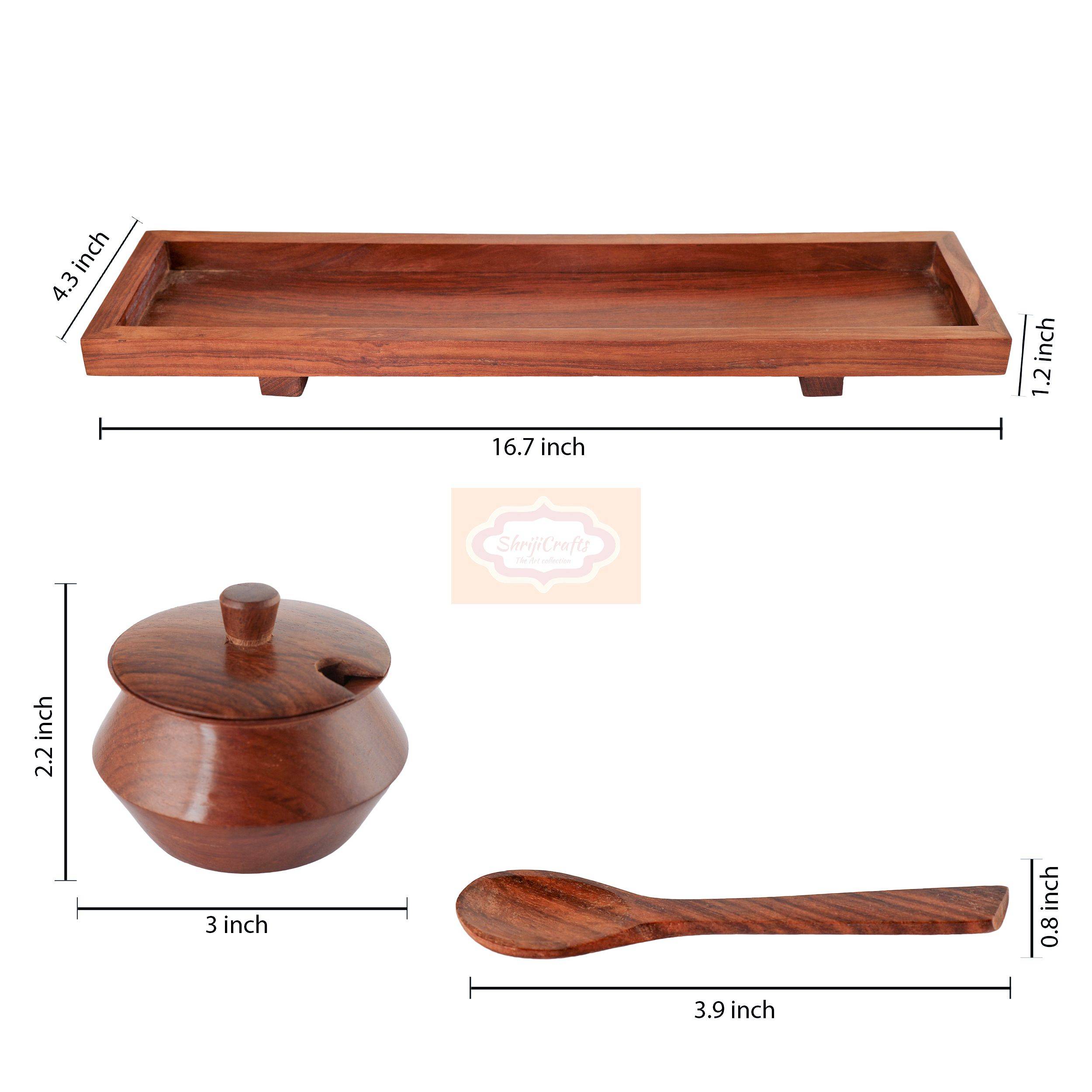 Handcrafted multicolor wooden mukhwas container set with 5 bowls, matching spoons, and a serving tray - View 5