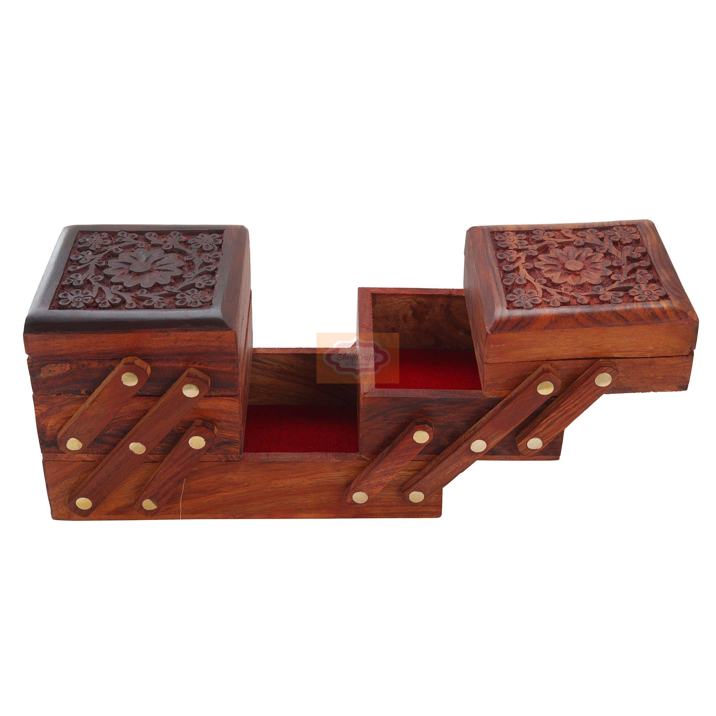 Elegant handcrafted wooden jewelry box with beautiful brass inlay detailing - View 2
