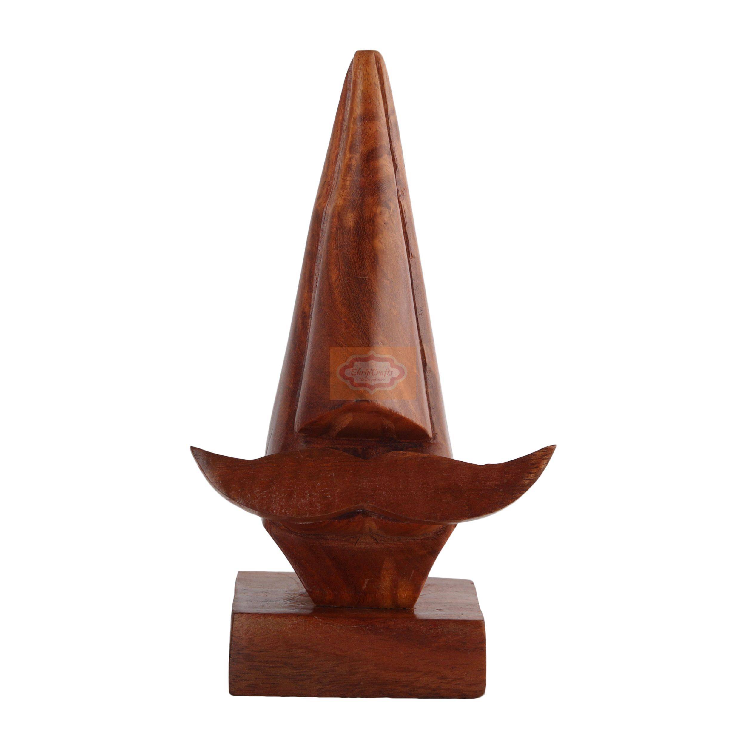 Handcrafted wooden nose-shaped eyeglass holder with an elegant mustache design - View 3