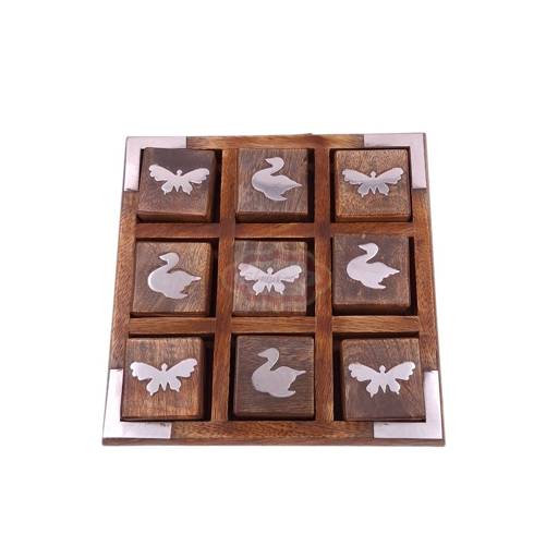 Handcrafted wooden Tic Tac Toe game with durable X & O playing pieces