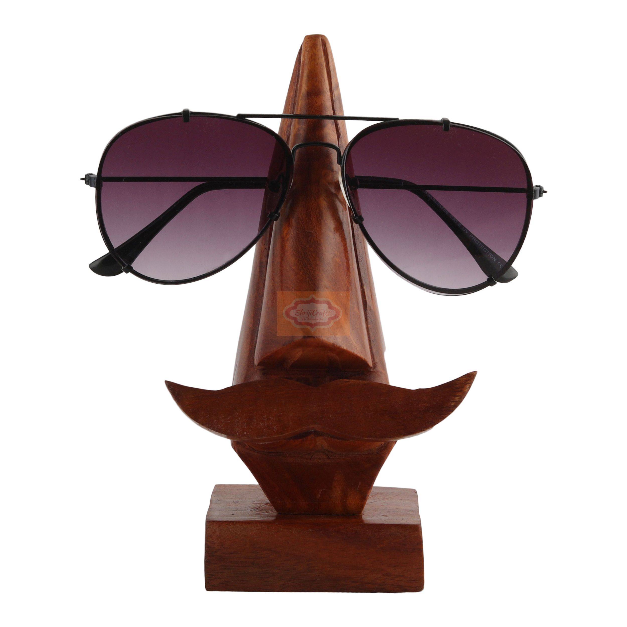 Handcrafted wooden nose-shaped eyeglass holder with an elegant mustache design - View 2