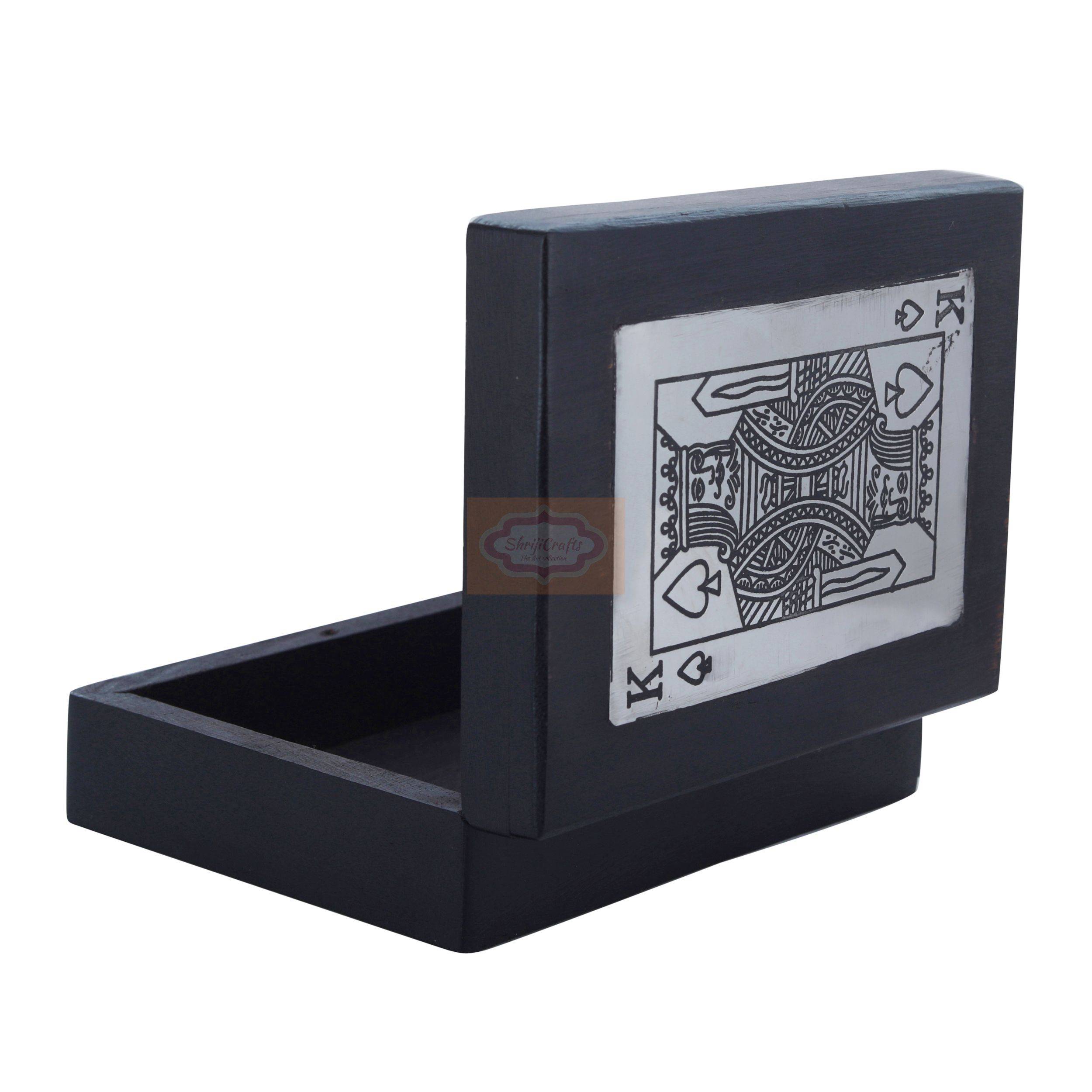 Handcrafted wooden playing card holder box with elegant brass inlay craftsmanship - View 2