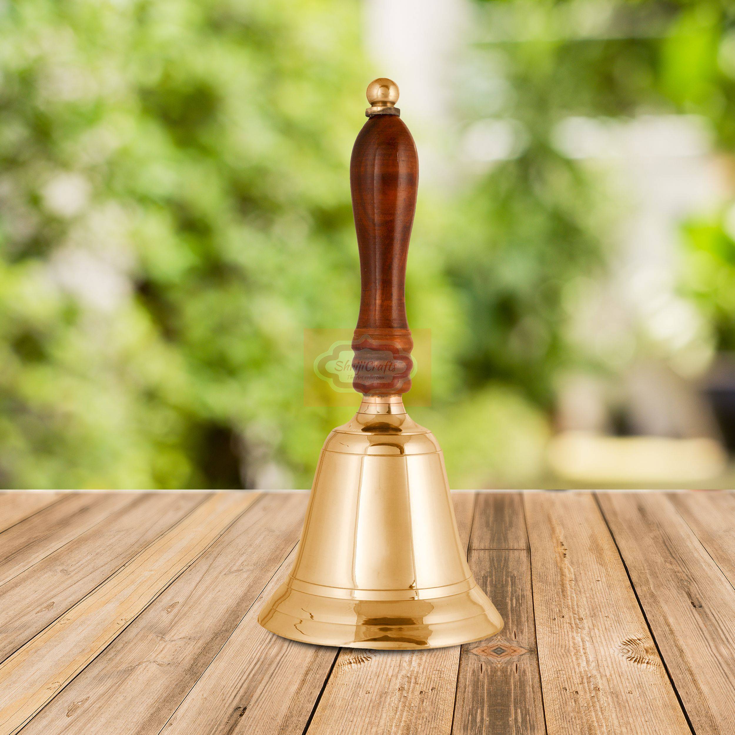 Handcrafted brass hand bell with an elegant wooden handle - View 6