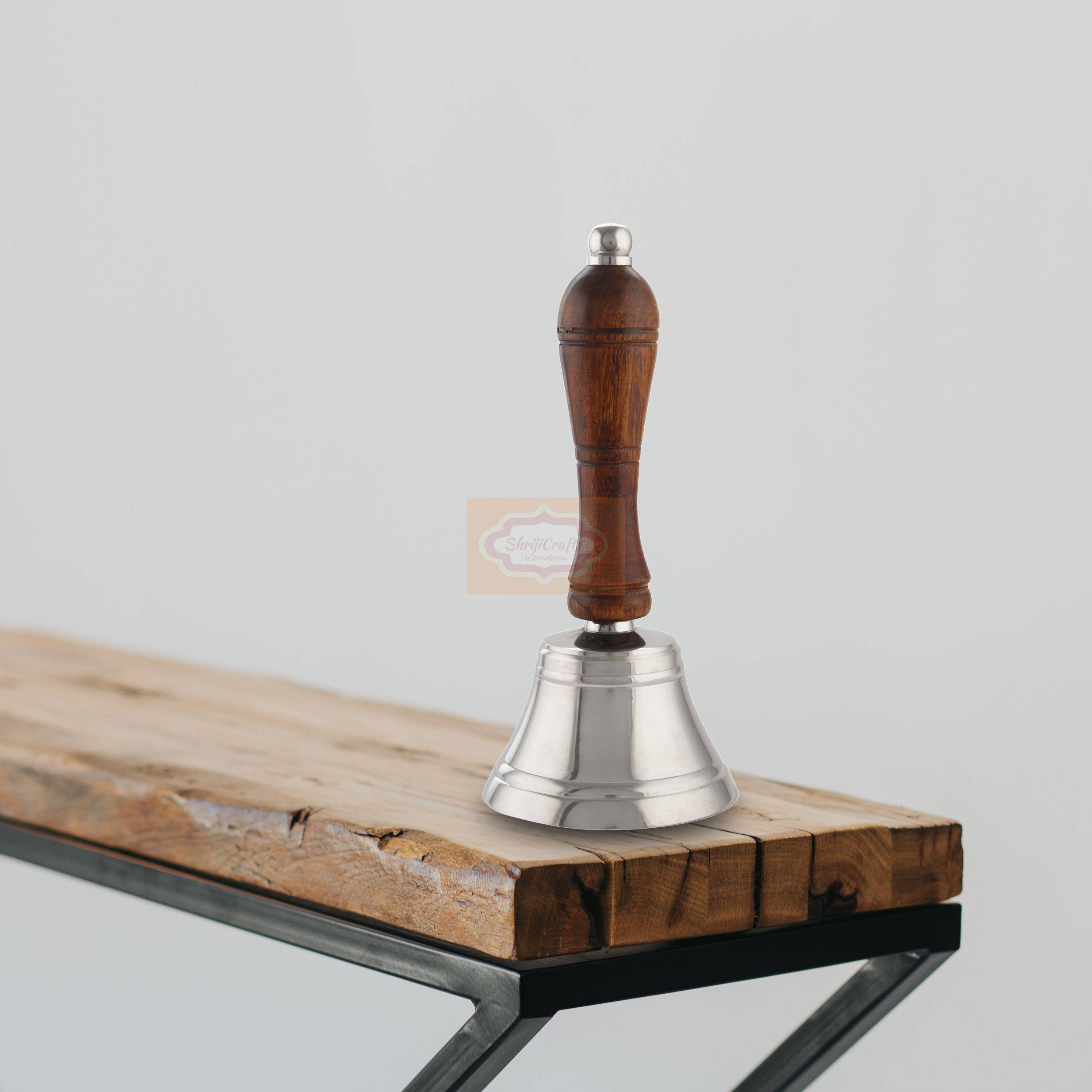 Handcrafted solid brass hand bell with a polished finish and comfortable wooden handle - View 3