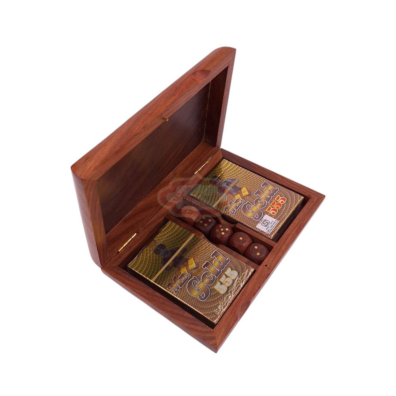 Handcrafted wooden storage box for 2 decks of playing cards and 5 dice - View 3