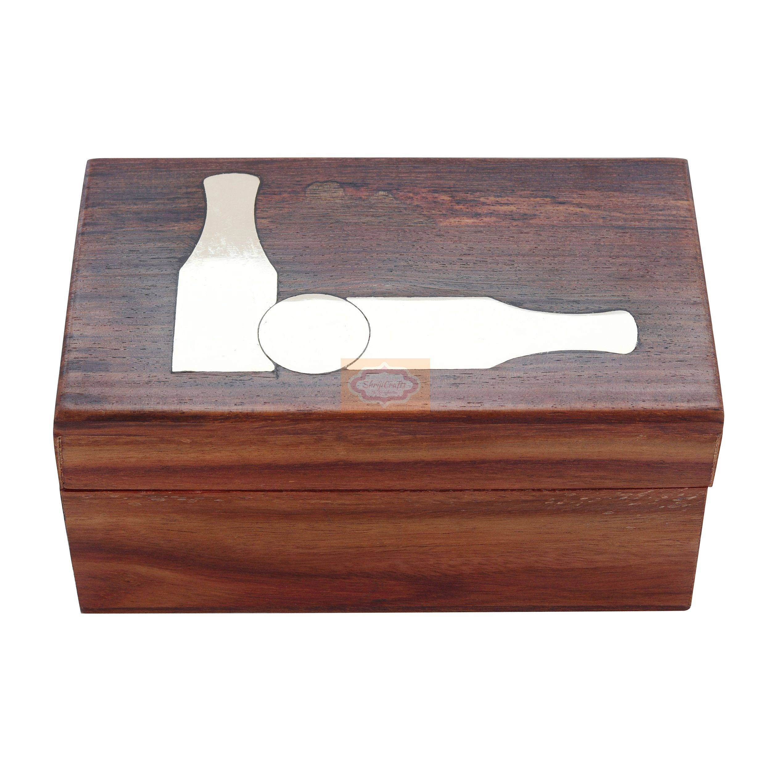 Handcrafted wooden mini bowling set with 10 bowling pins, 2 bowling balls, and a stylish storage box - View 4