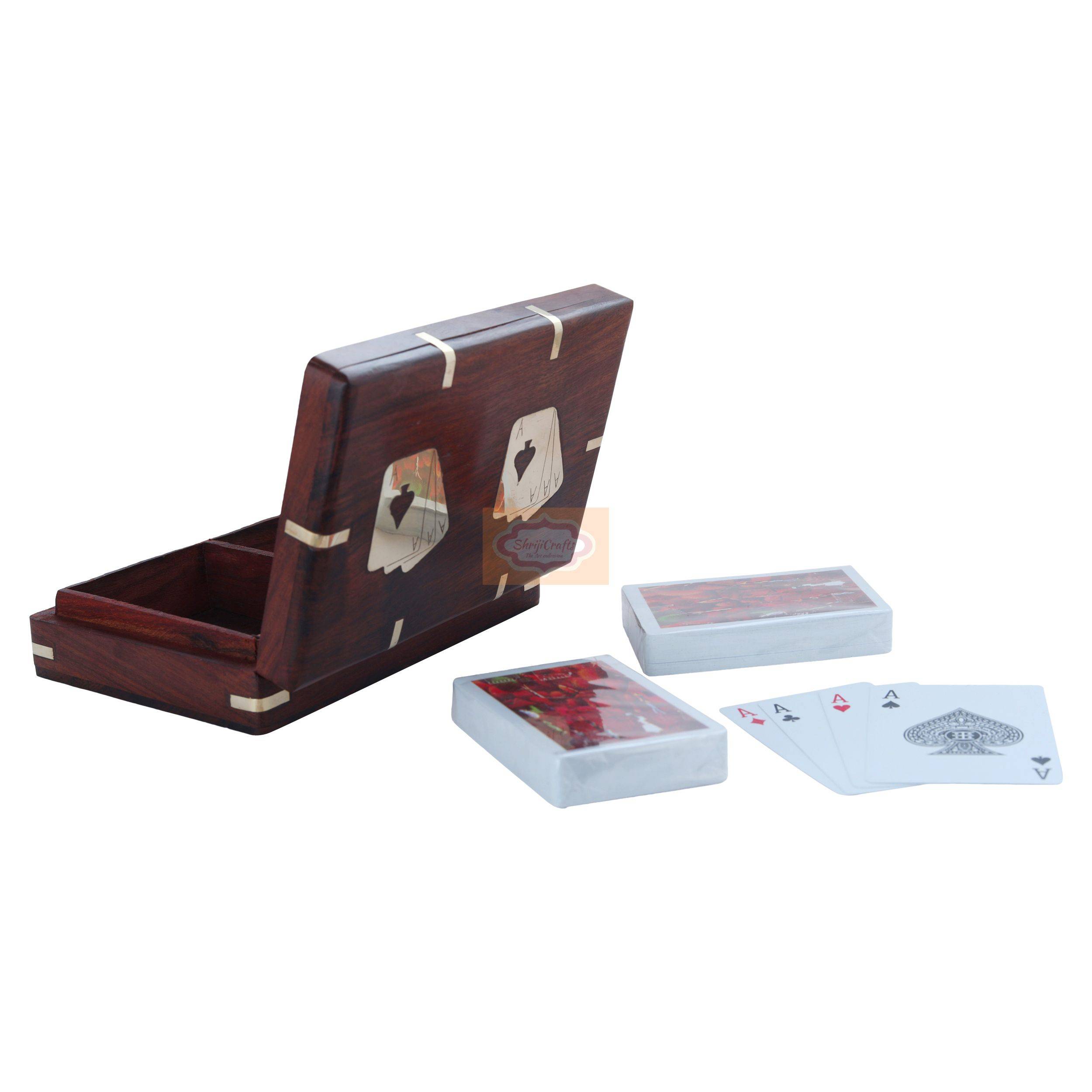 Handcrafted wooden playing card box designed to store 2 standard card decks - View 2