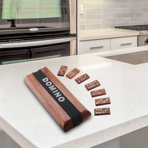 Handcrafted Wooden Classic wooden domino game set with a handcrafted storage box