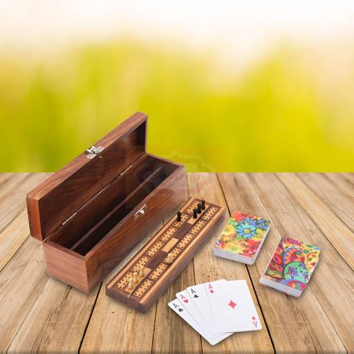 Handcrafted wooden Cribbage board with built-in playing card storage