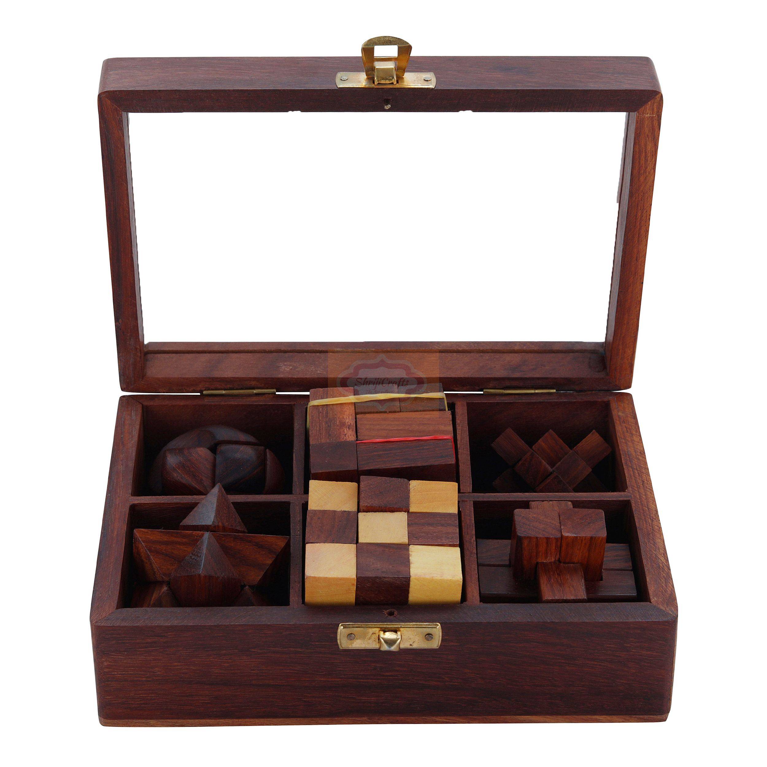 Wooden 3D Puzzle Set Six-in-One Puzzle Set: Includes a variety of challenging 3D wooden puzzles in one box — handcrafted wooden product by Shrijicrafts