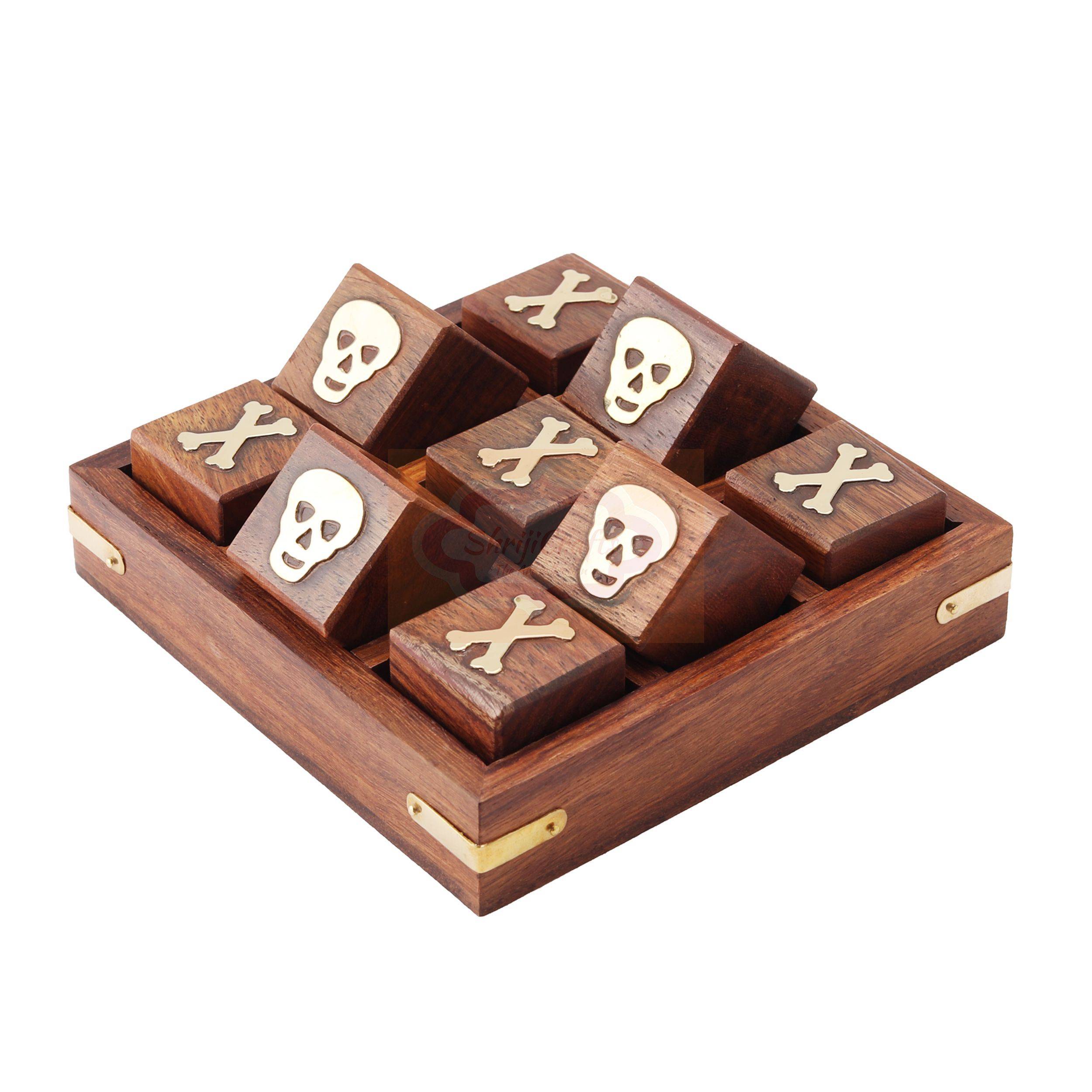 Handcrafted wooden Tic Tac Toe game with durable X & O playing pieces - View 5