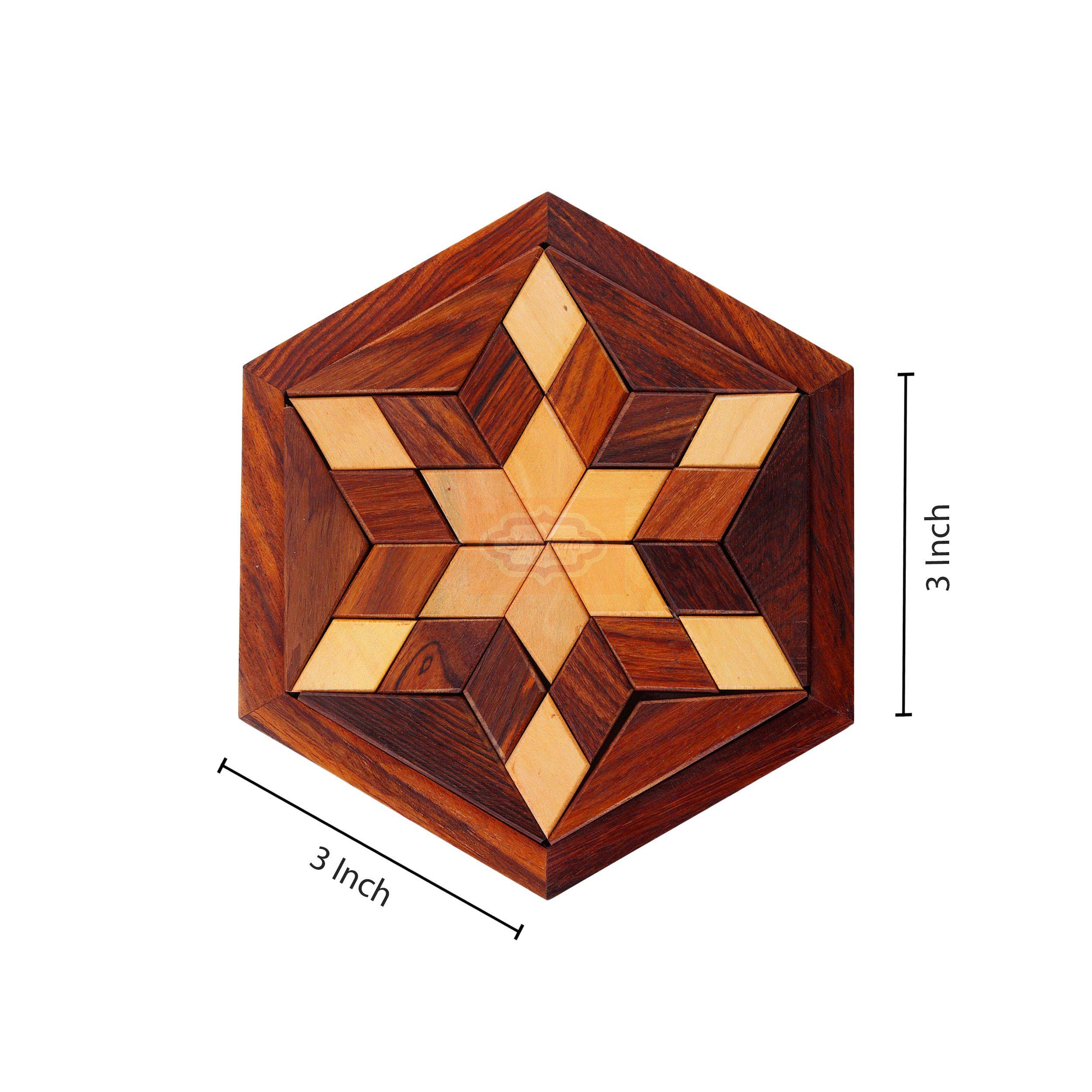 Handcrafted Hexagonal Wooden Tangram Puzzle Game with unique star-shaped design — handcrafted wooden product by Shrijicrafts