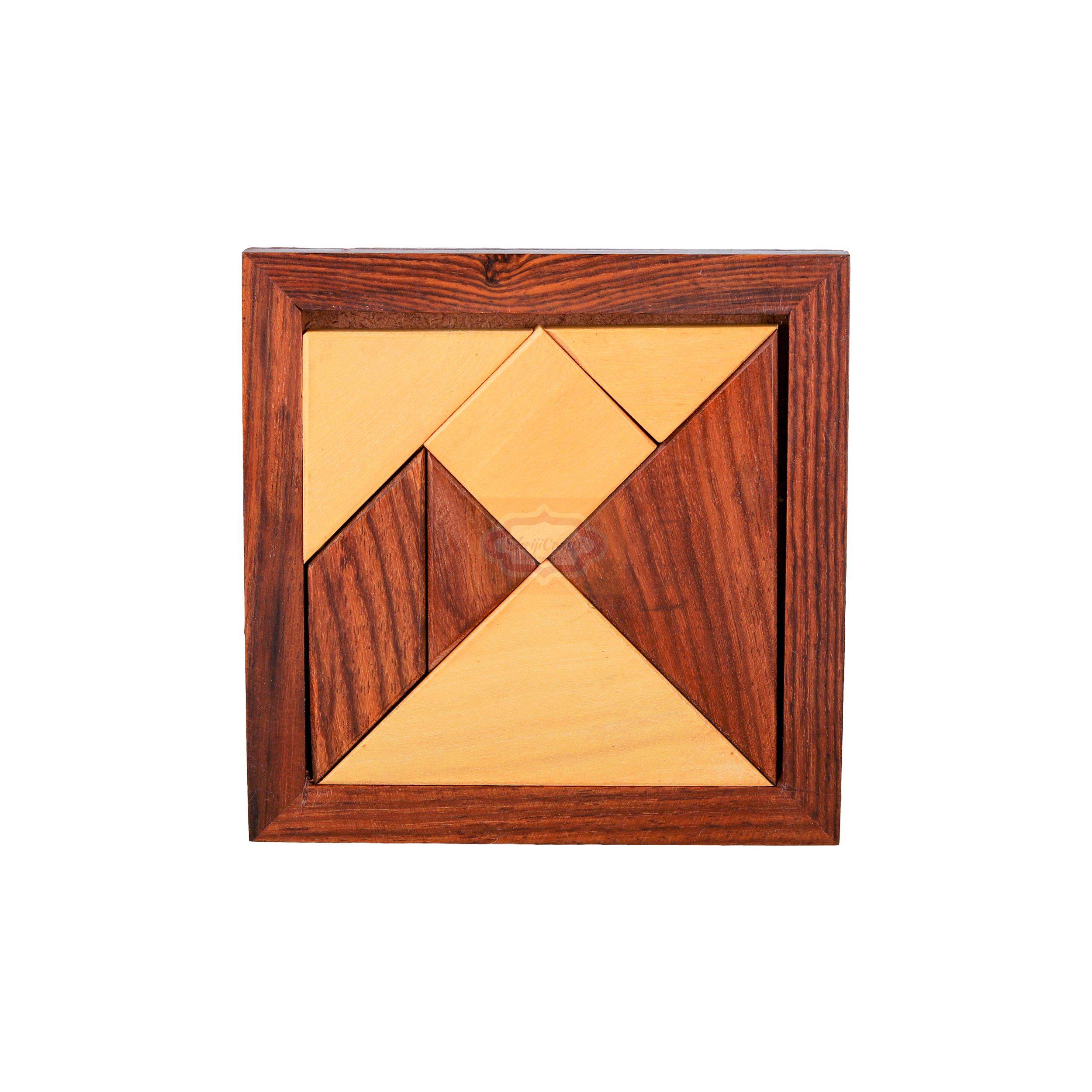Handcrafted Wooden Tangram Puzzle with 7 geometric pieces for creative learning and fun  — handcrafted wooden product by Shrijicrafts