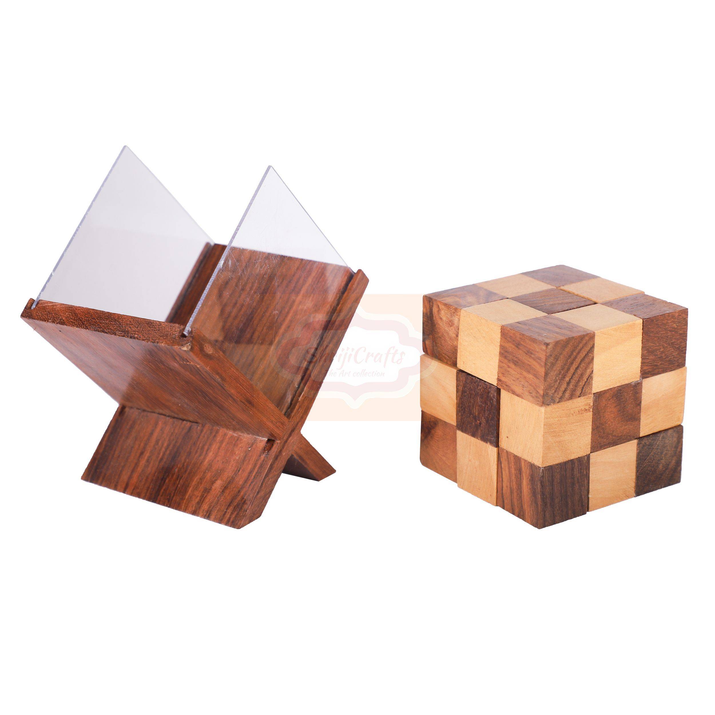 Handcrafted wooden sliding cube puzzle with a hidden secret compartment — handcrafted wooden product by Shrijicrafts