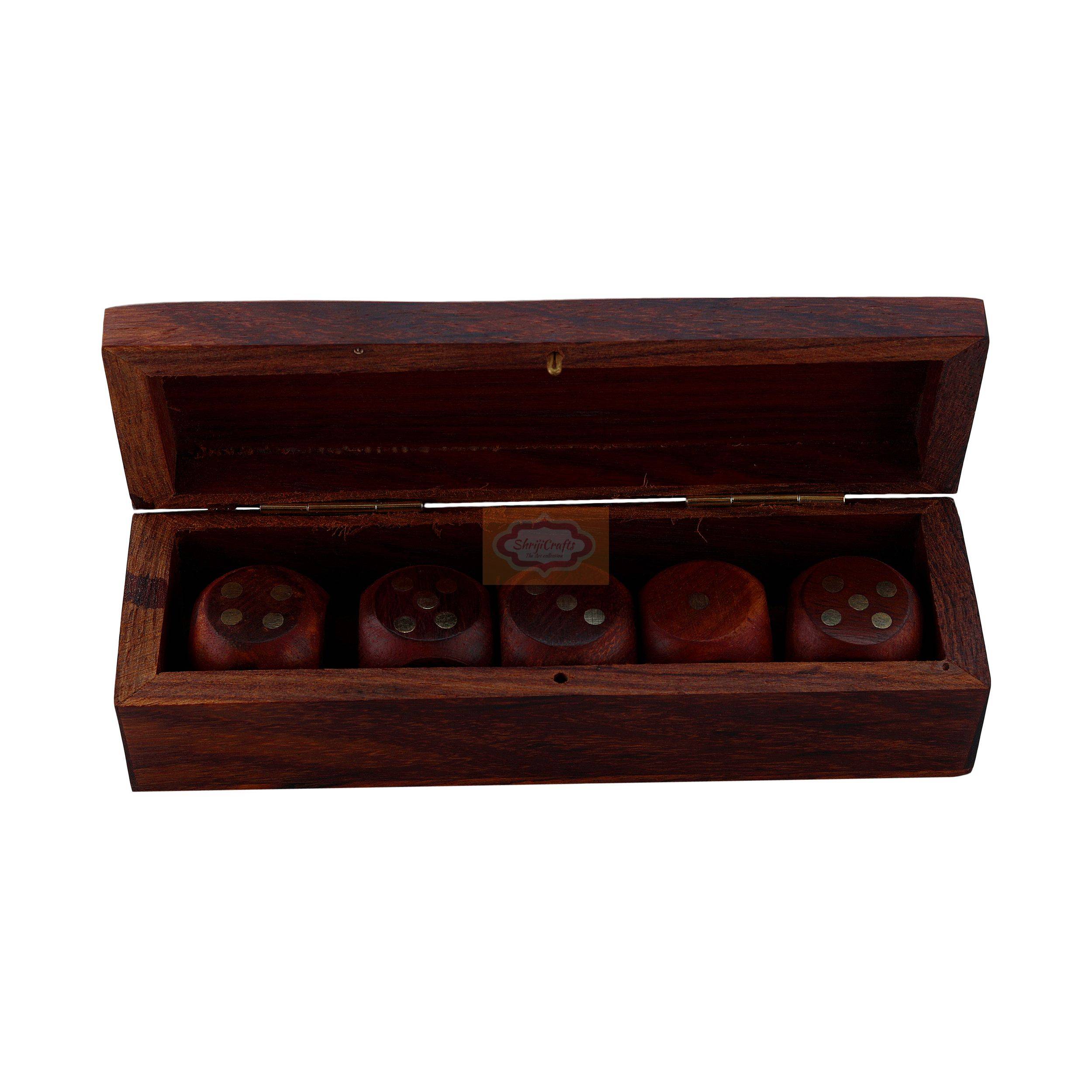 Handcrafted wooden dice box complete with 5 premium playing dice - View 5
