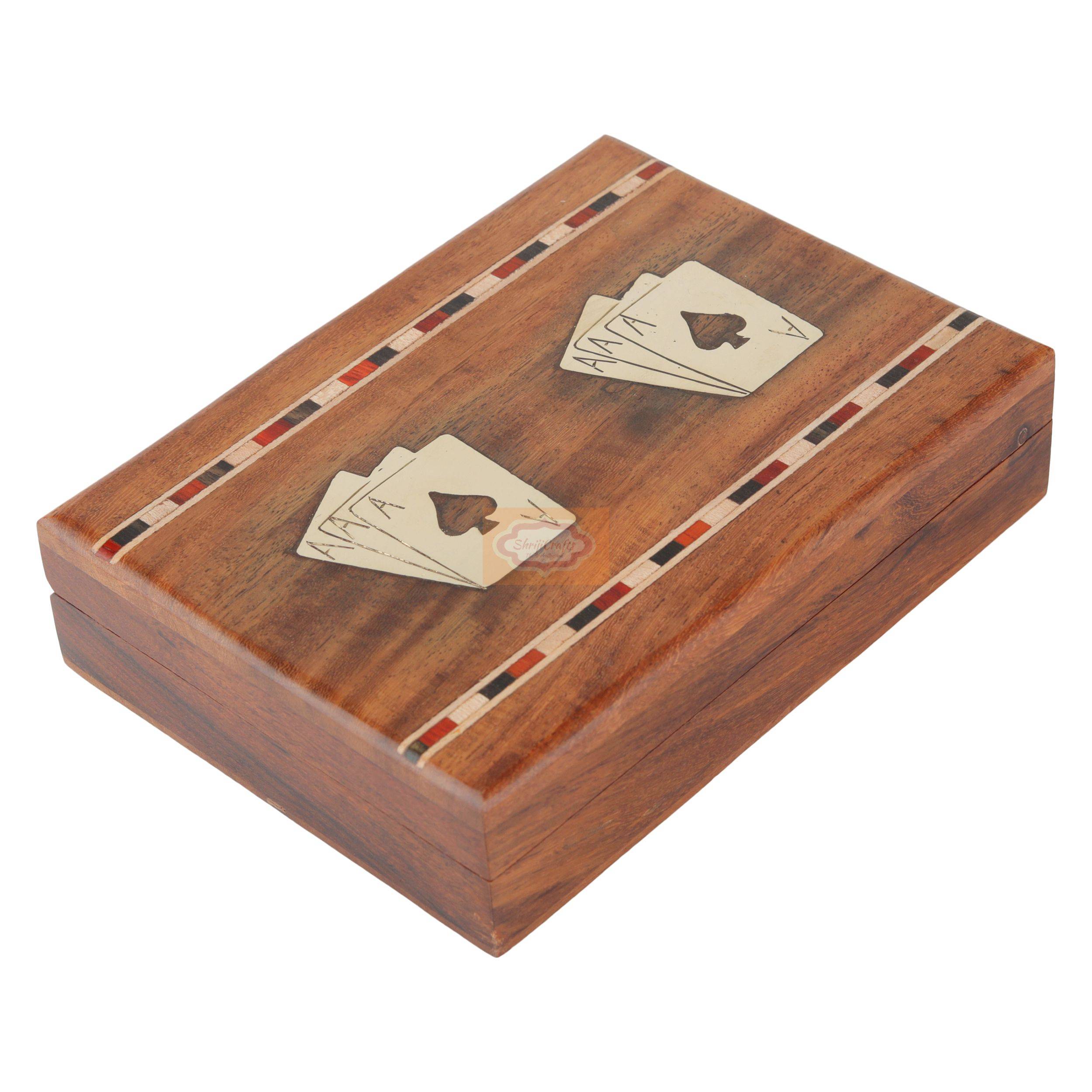 Handcrafted wooden card storage box designed to hold 2 standard decks of playing cards - View 5