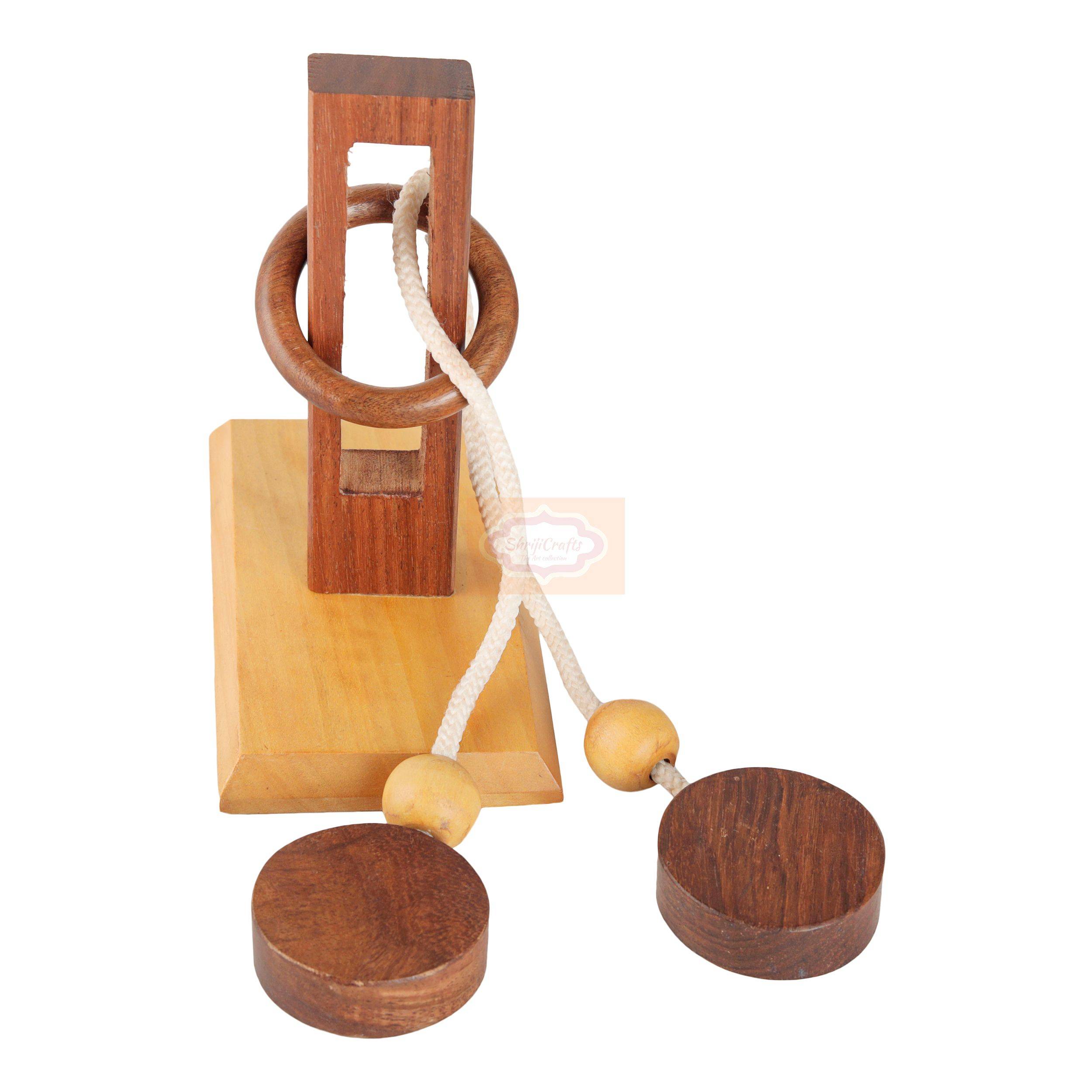 Handcrafted Wooden Rope & Ring Brain Teaser Puzzle for kids and adults — handcrafted wooden product by Shrijicrafts