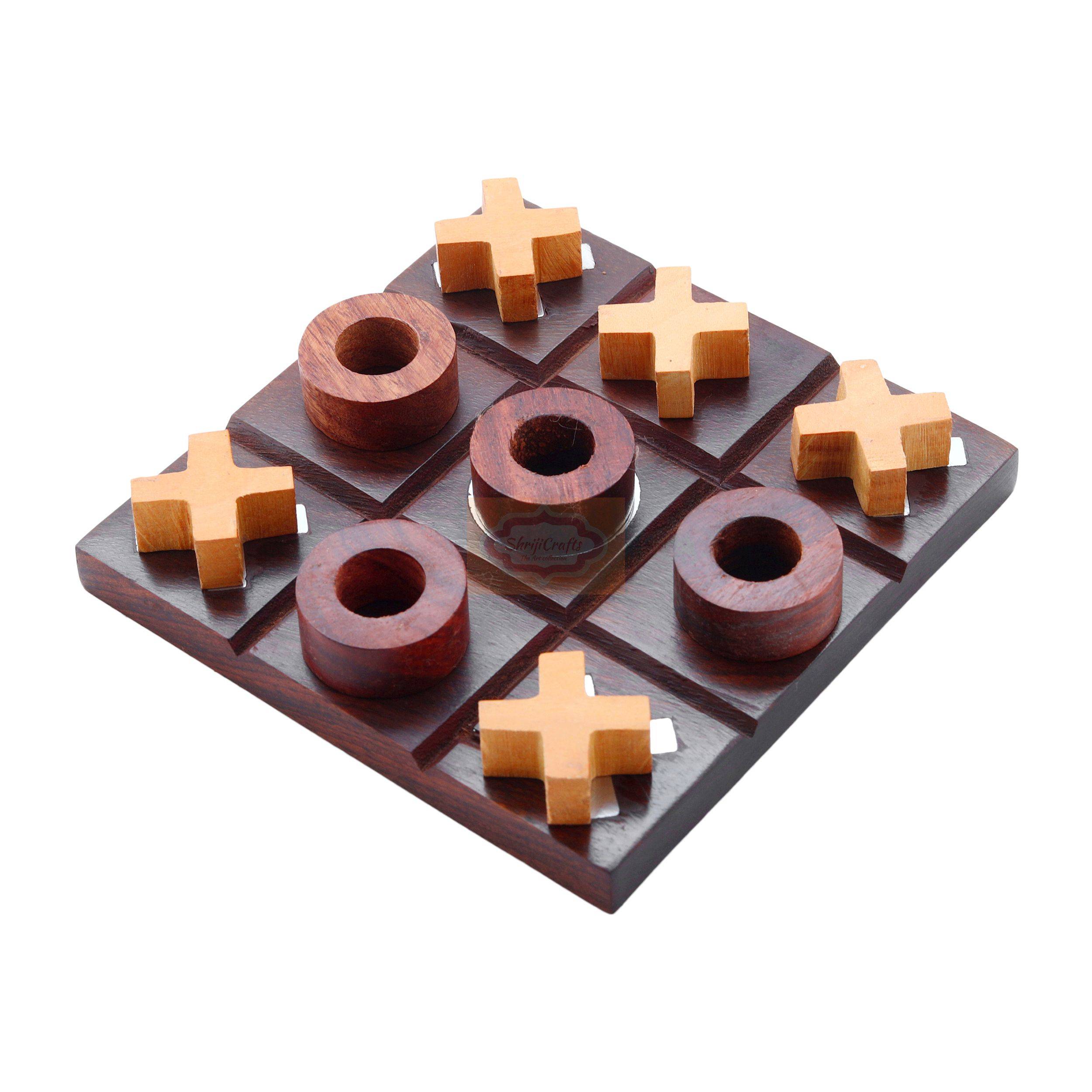 Handcrafted 2-in-1 Wooden Board Game featuring Tic Tac Toe and Brainvita Solitaire Game - View 5