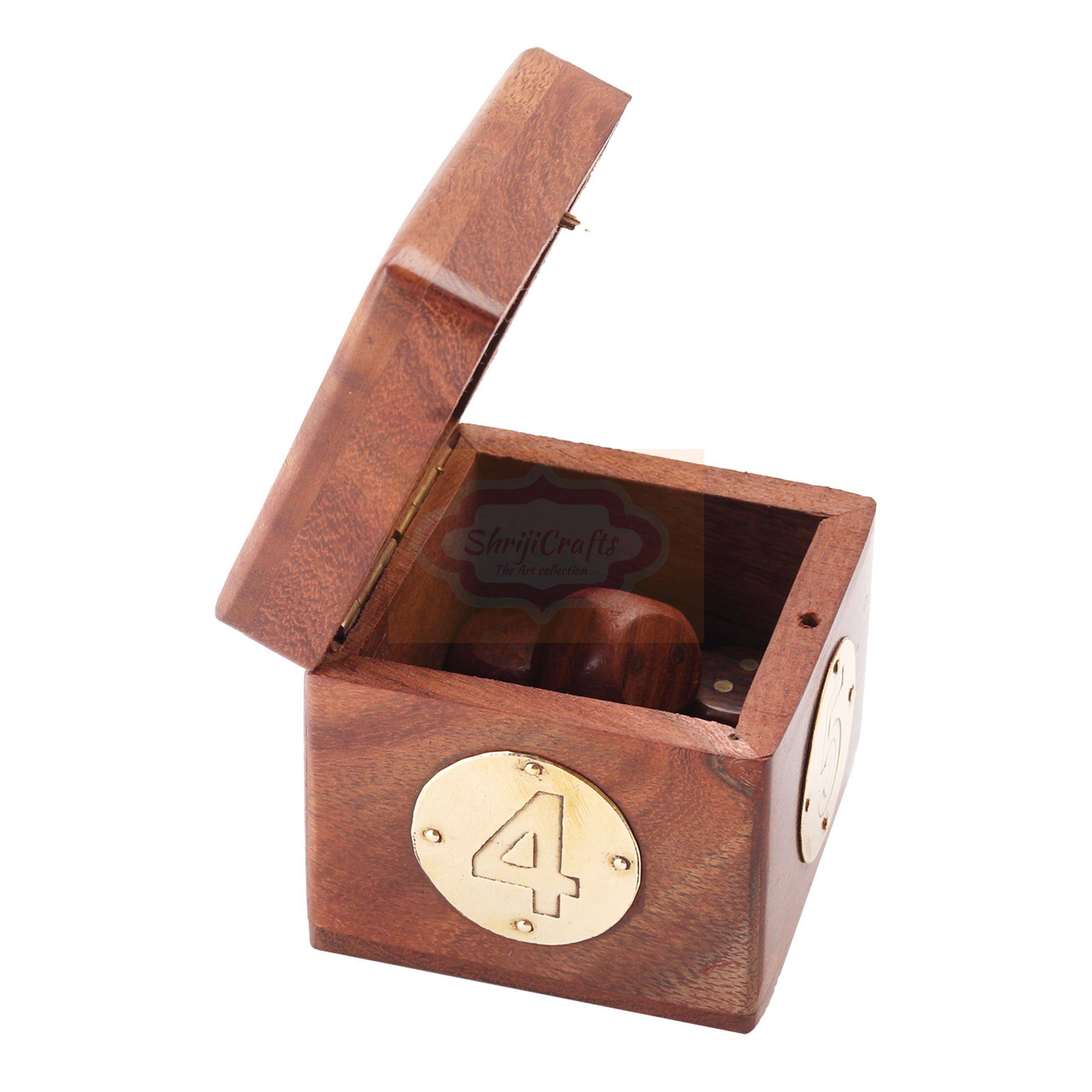 Handcrafted wooden dice box complete with 5 premium playing dice - View 2