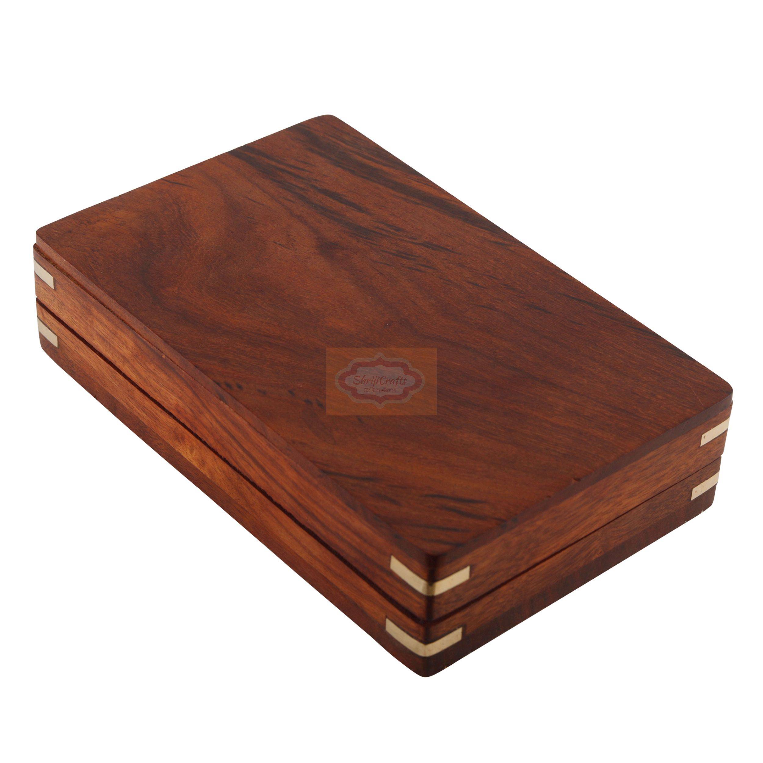 Handcrafted wooden playing card box designed to store 2 decks of cards and 5 dice - View 6