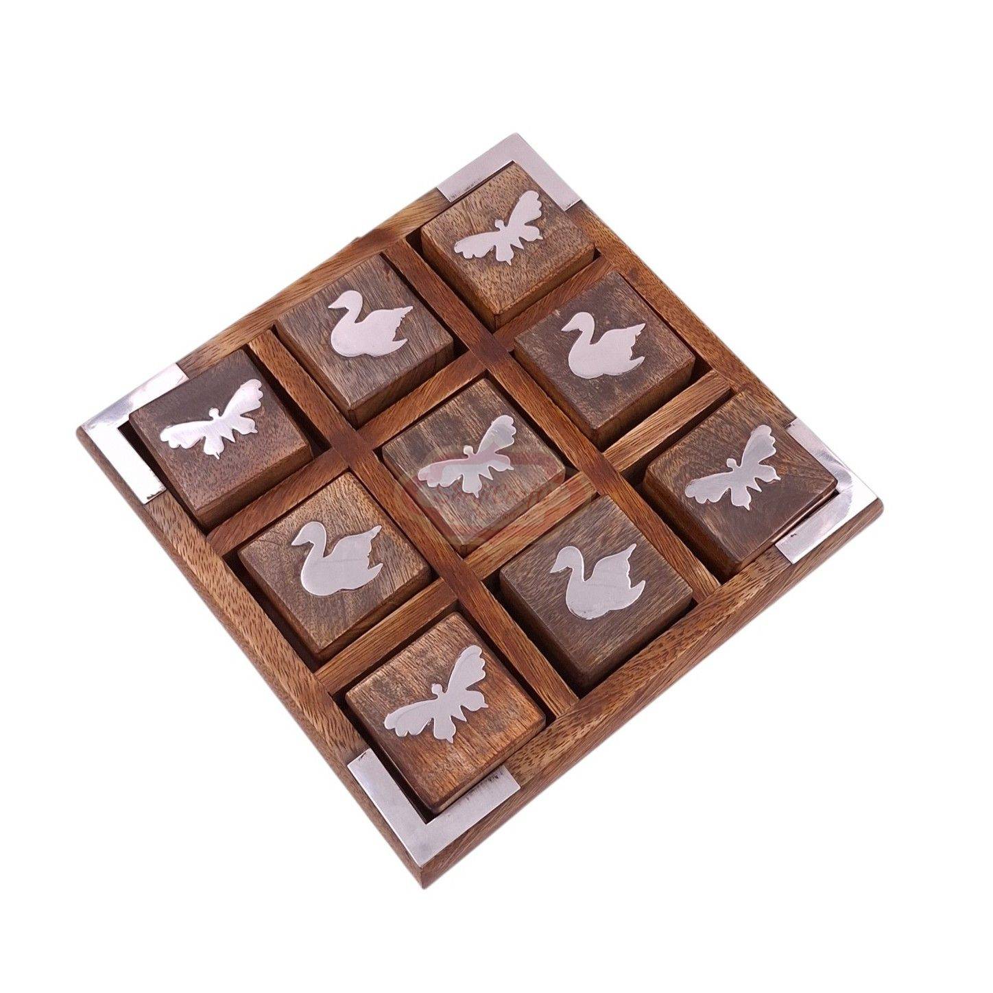Handcrafted wooden Tic Tac Toe game with durable X & O playing pieces - View 3